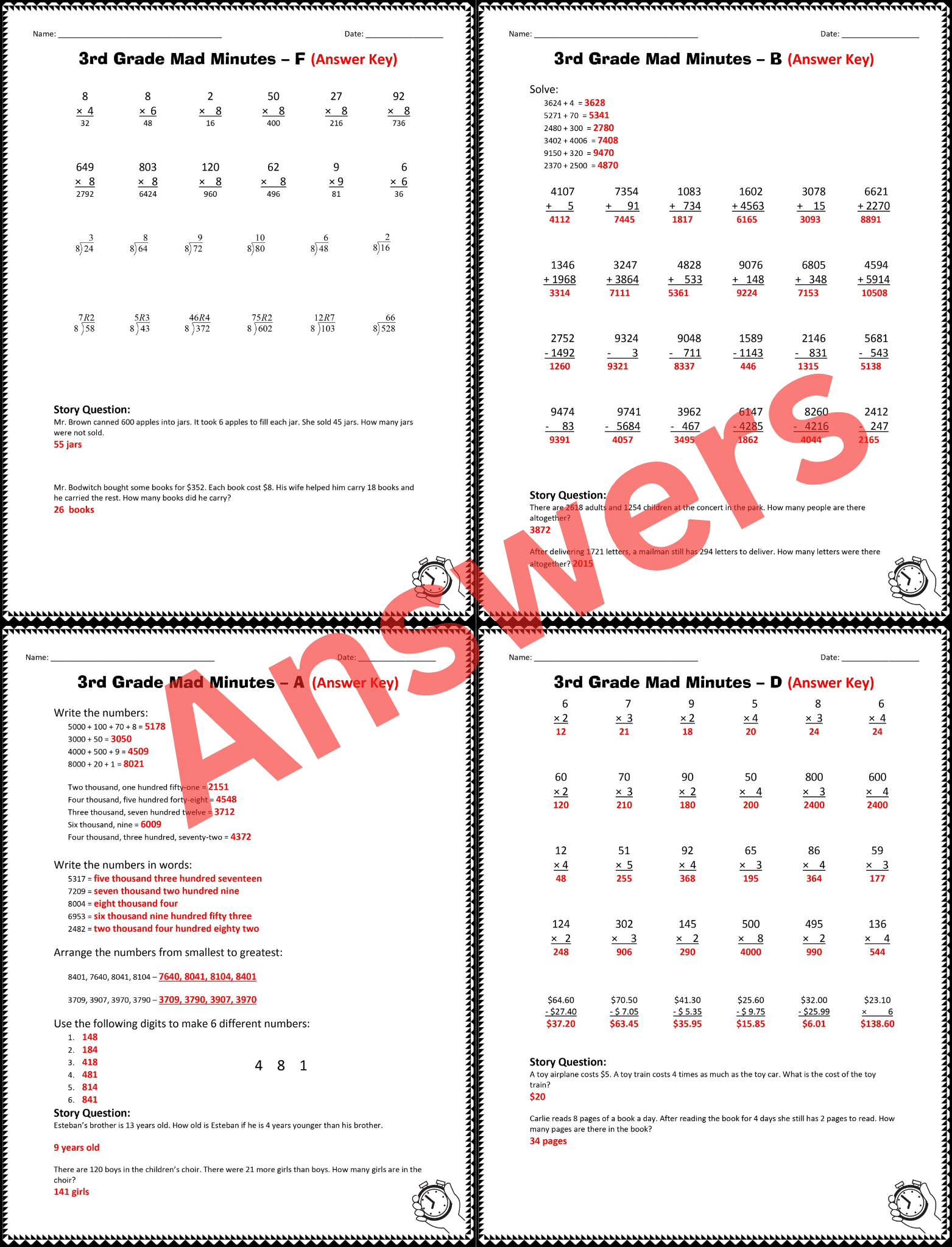 3rd Grade Math Review Multiplication Division Word Problems Mad Minute Made By Teachers