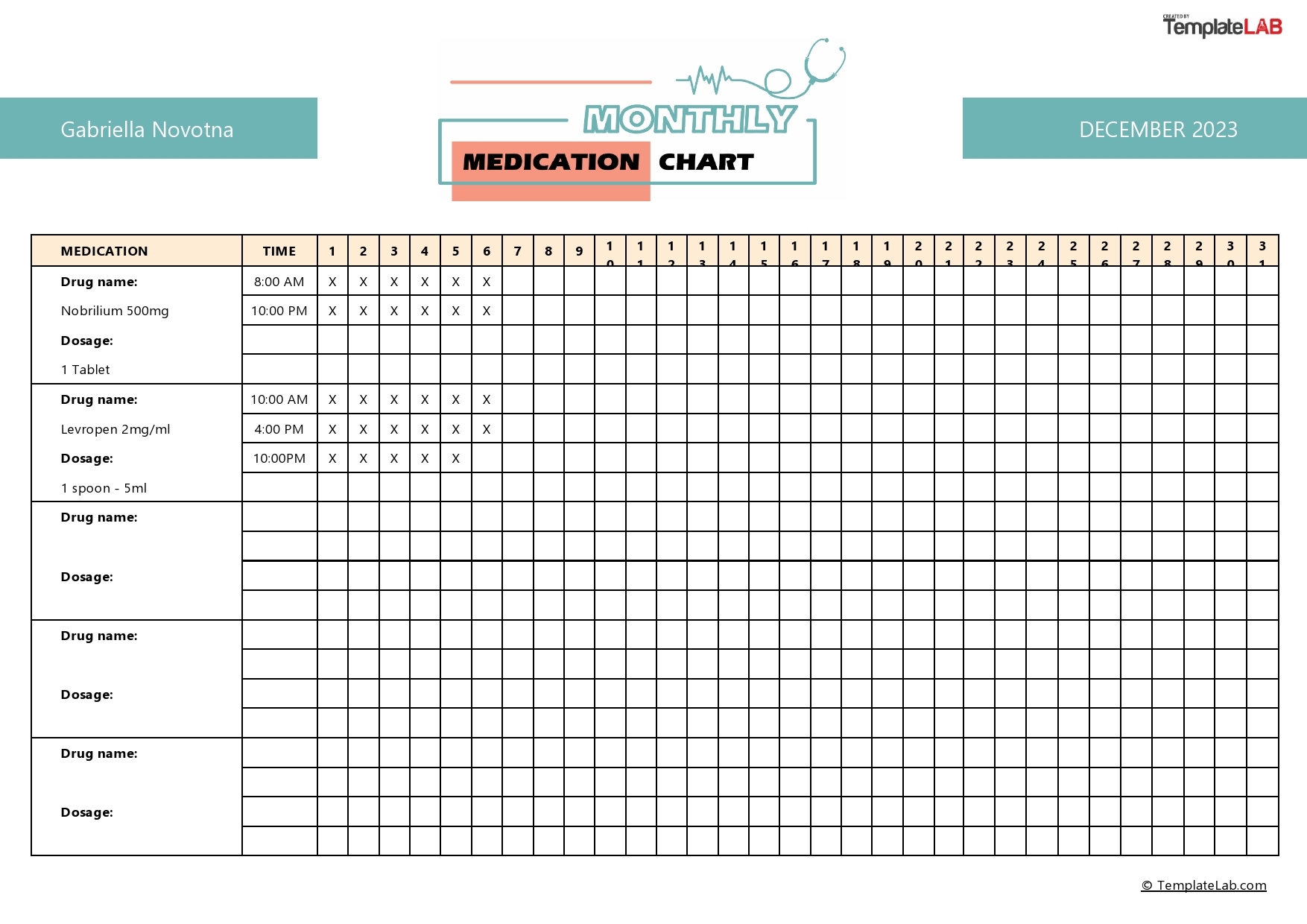 Free Printable And Editable Medical Administration Record