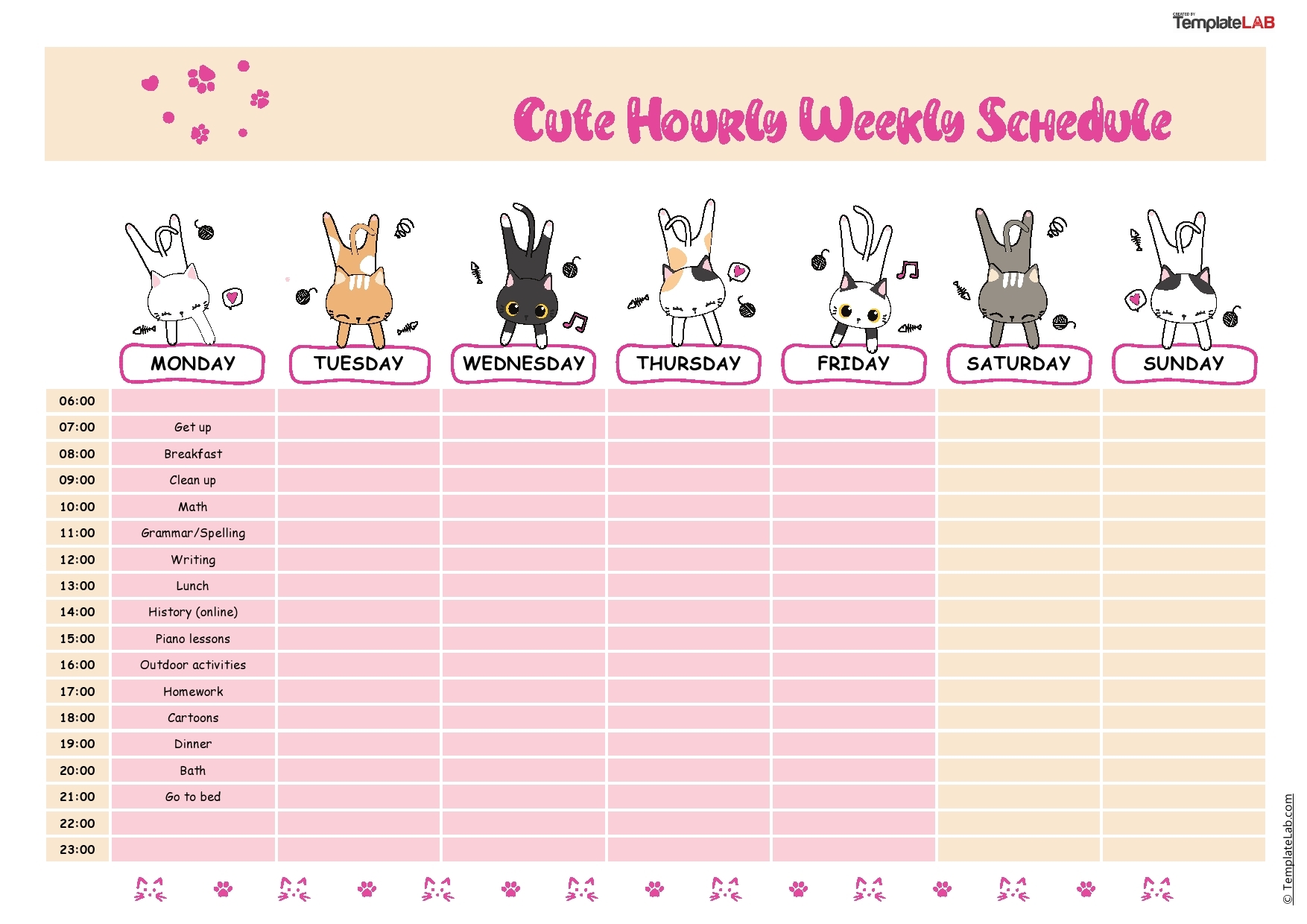 Cute Hourly Planner Printable And Editable Calendar