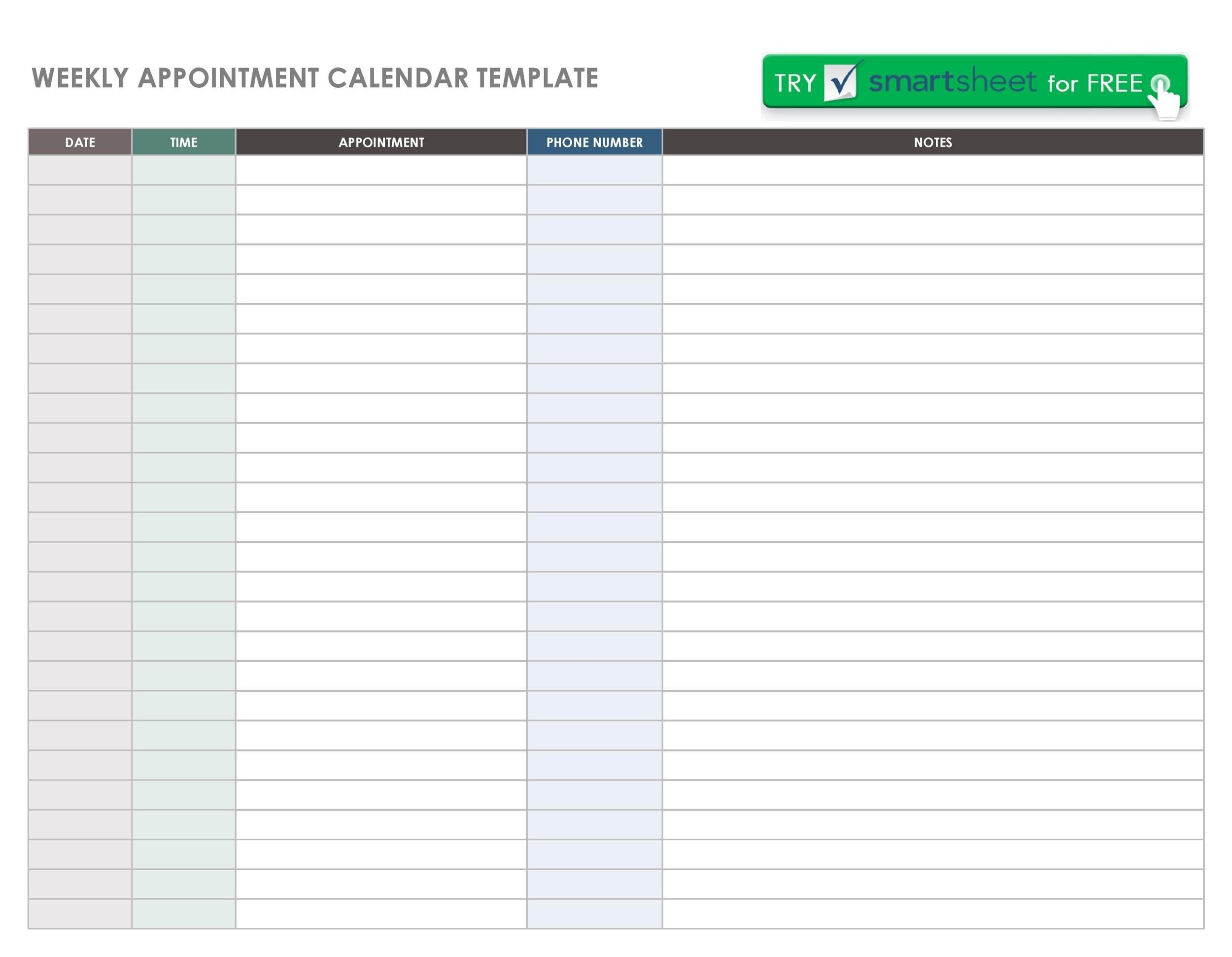 Free Weekly Appointment Editable Printable