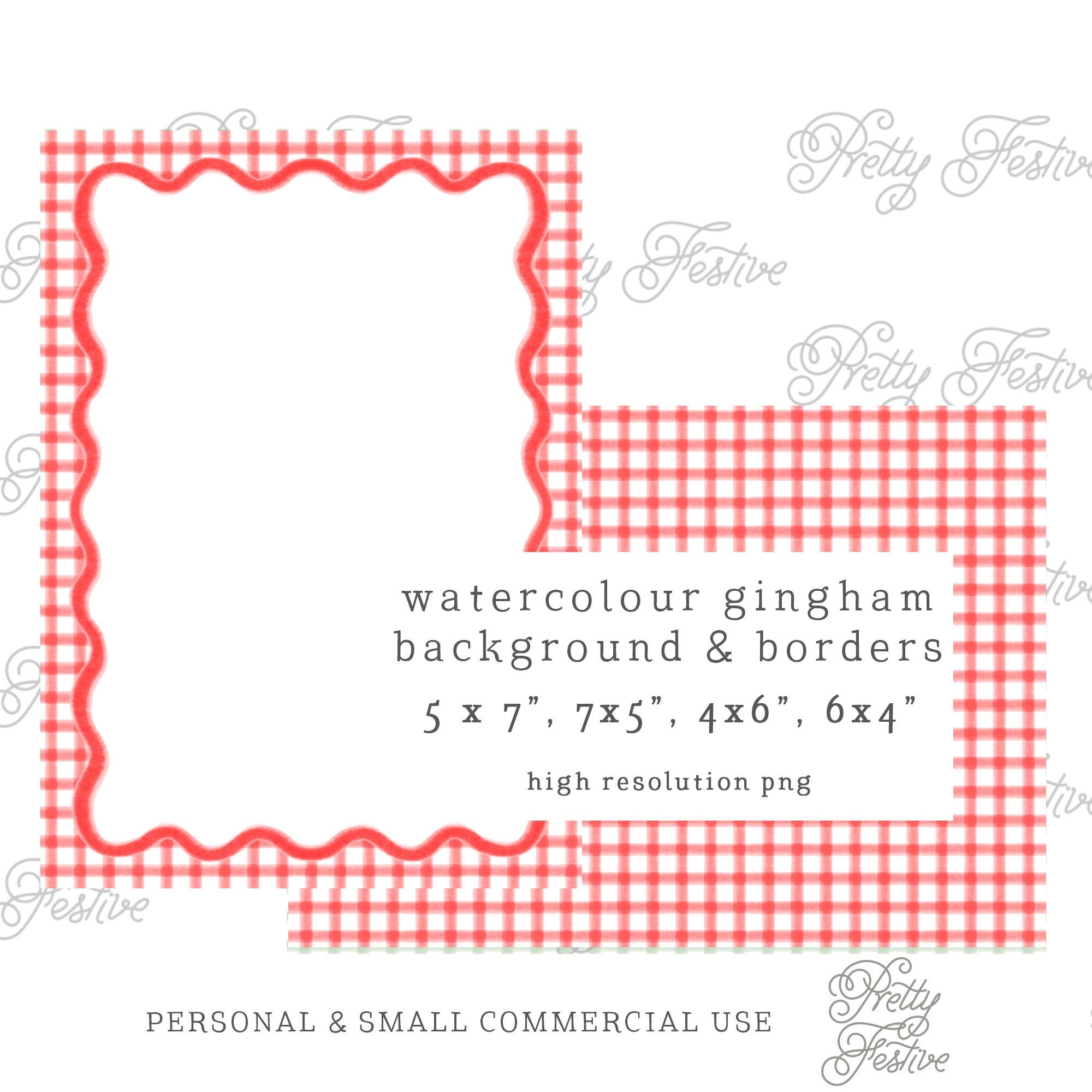 5x7 Printable Red Gingham Watercolor Border Card Template Preppy Clipart 6x4 Patterned Background For Invites Print At Home 042 Teacher Etsy