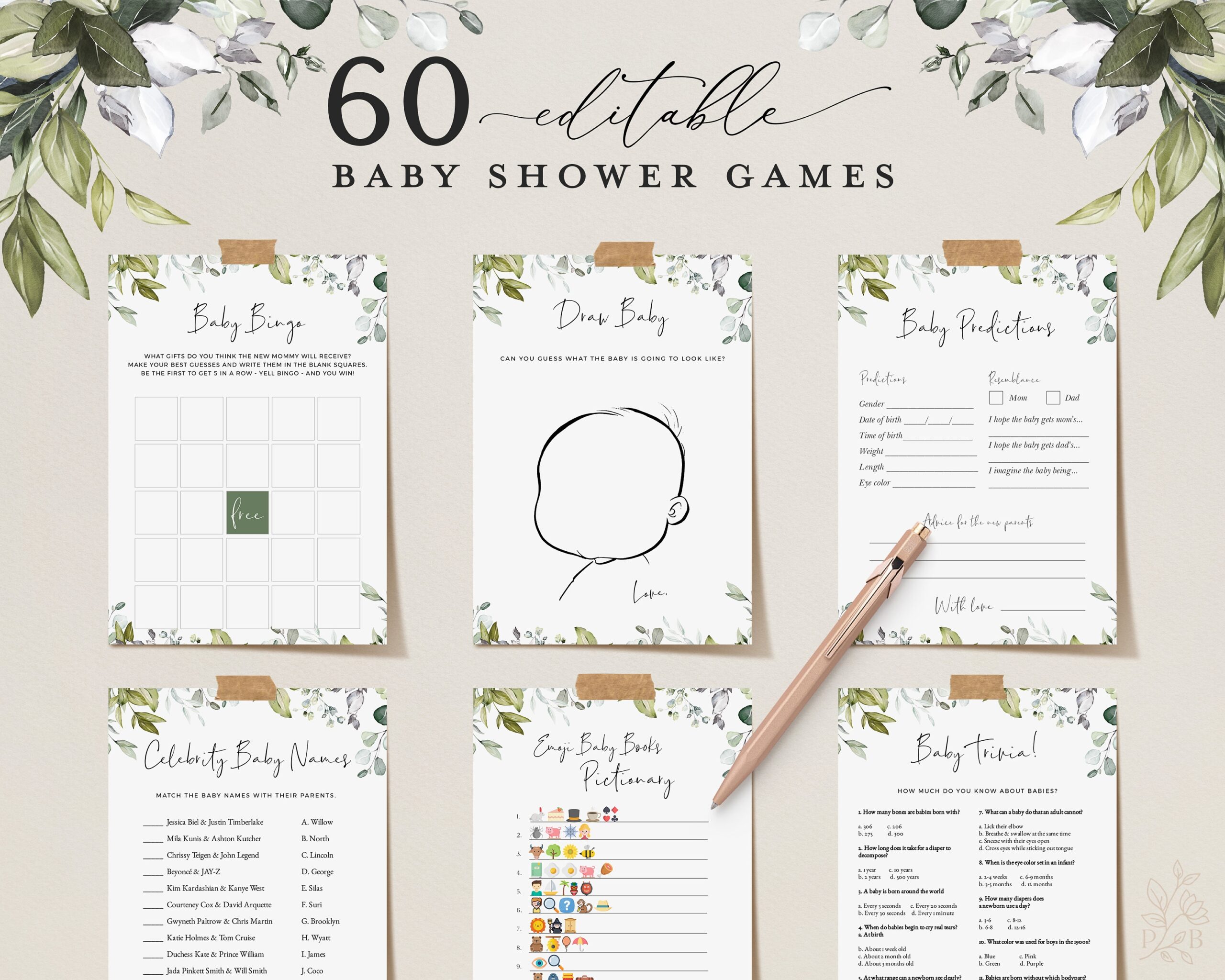 60 Editable Baby Shower Games Bundle digital Download Etsy