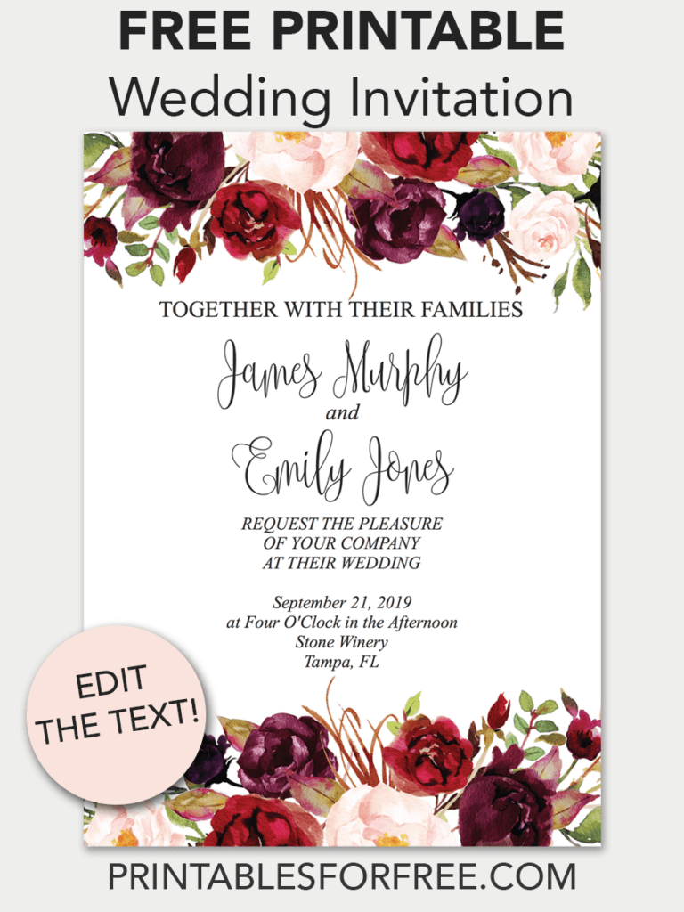 Free Editable Wedding Invitation Printable