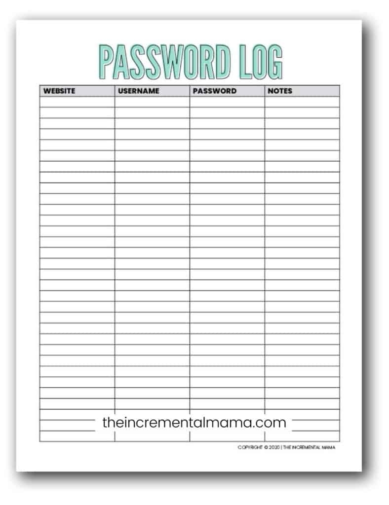 Free Printable And Edit Password Organizer
