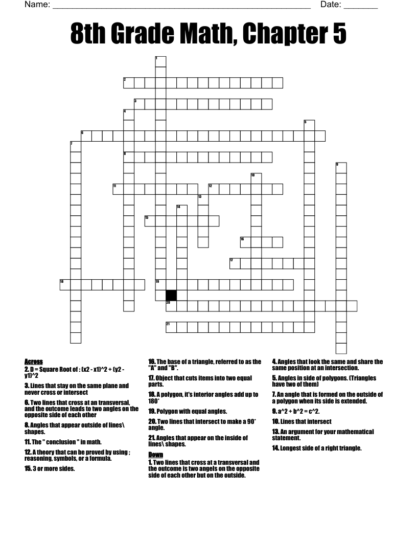 8th Grade Math Chapter 5 Crossword WordMint