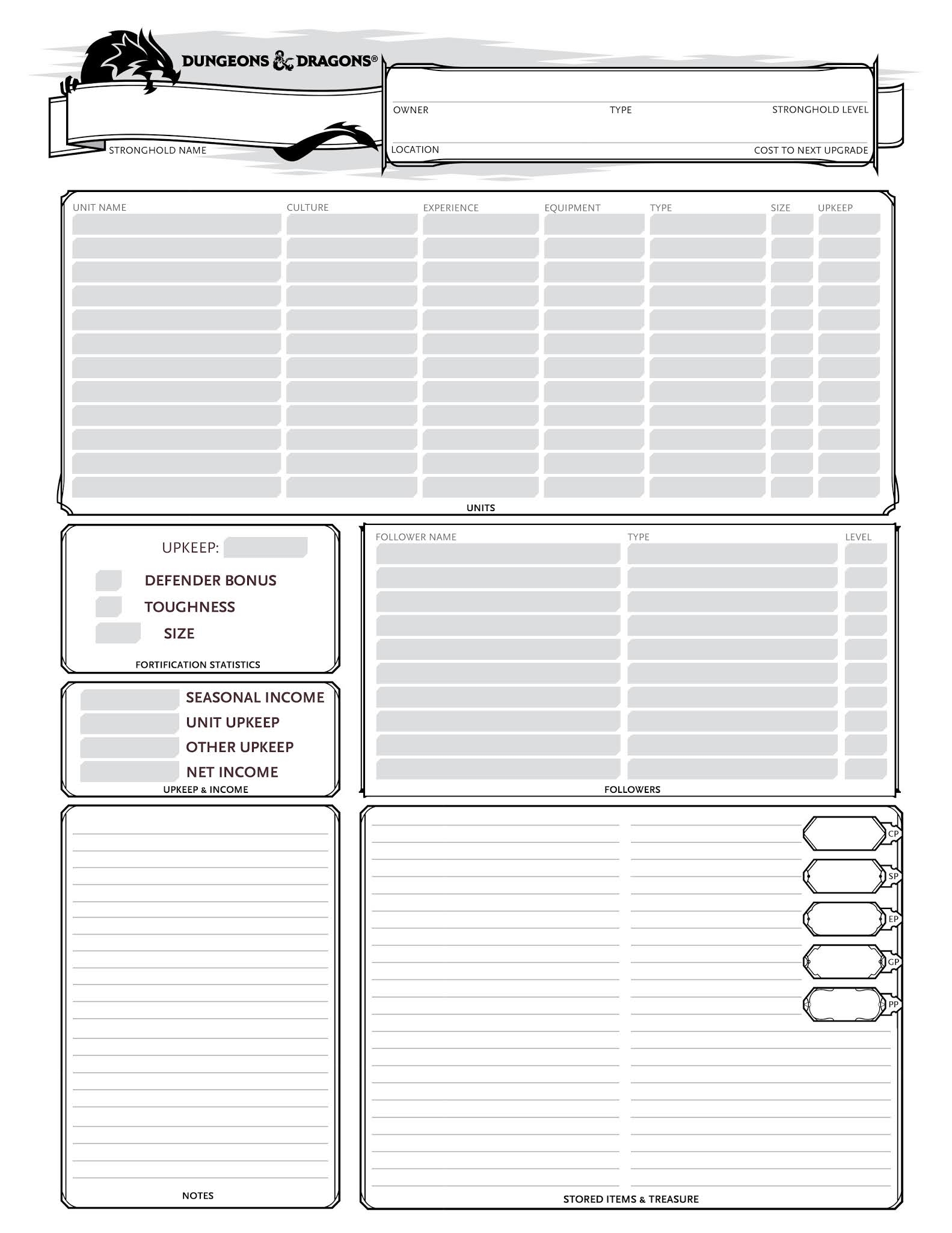 D&D 5th Edition Printable Campaign Tools