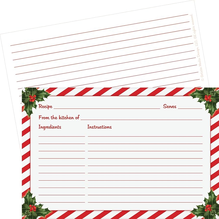 Amazon Christmas Recipe Cards Set Of 50 Double Sided 4x6 Premium Holiday Recipe Cards With Holly Design Thick Card Stock Arts Crafts Sewing