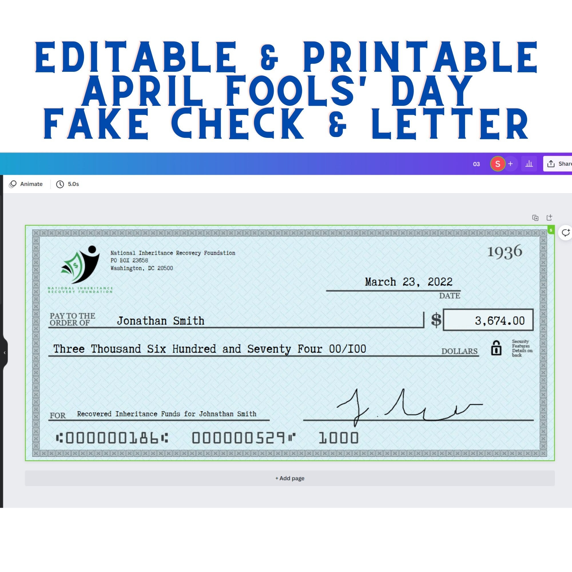 Fake Checks To Editable And Printable