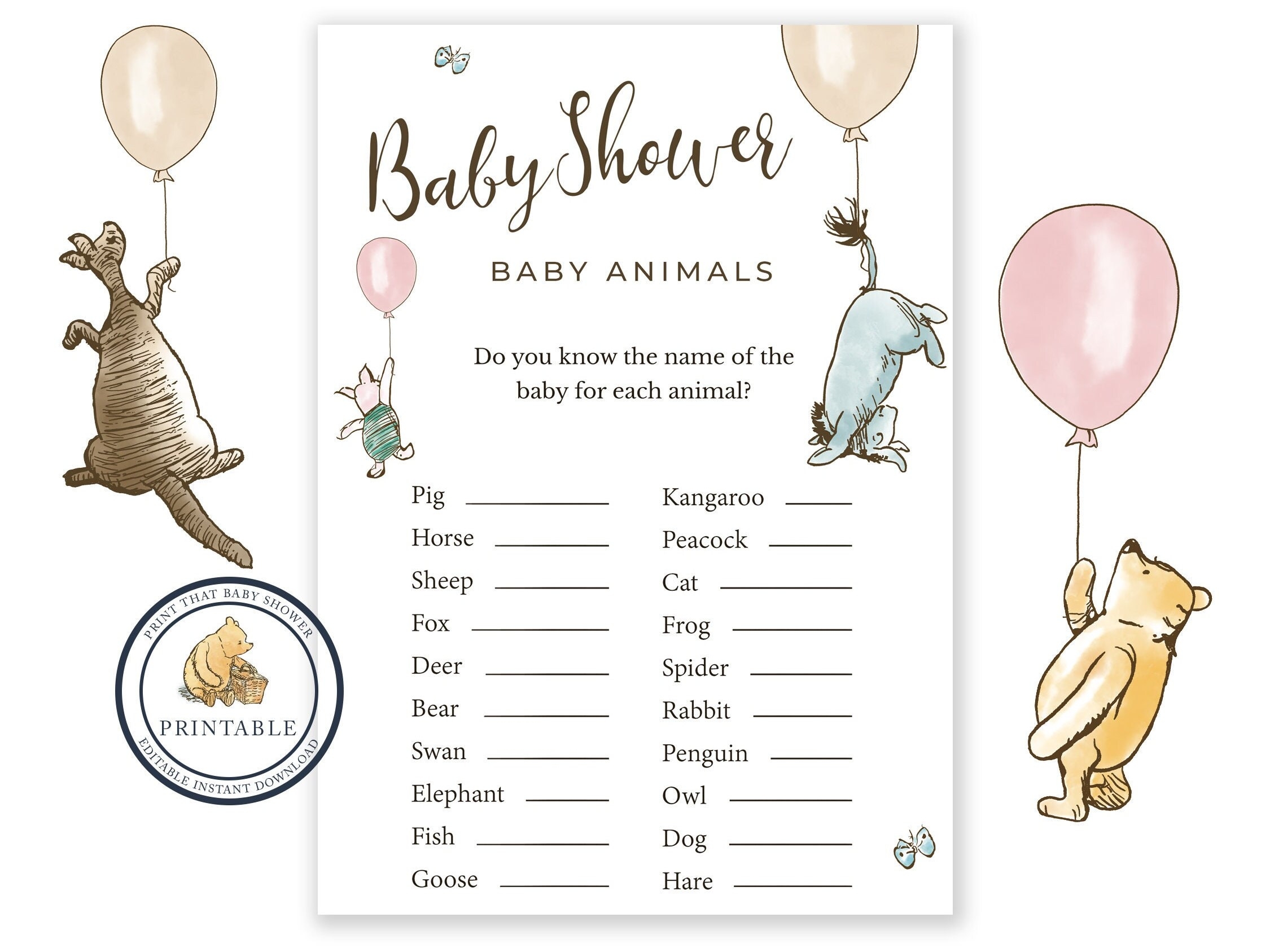 Name The Baby Animal Free Editable Printable