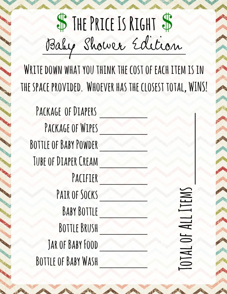 Price Is Right Baby Edition Free Printable