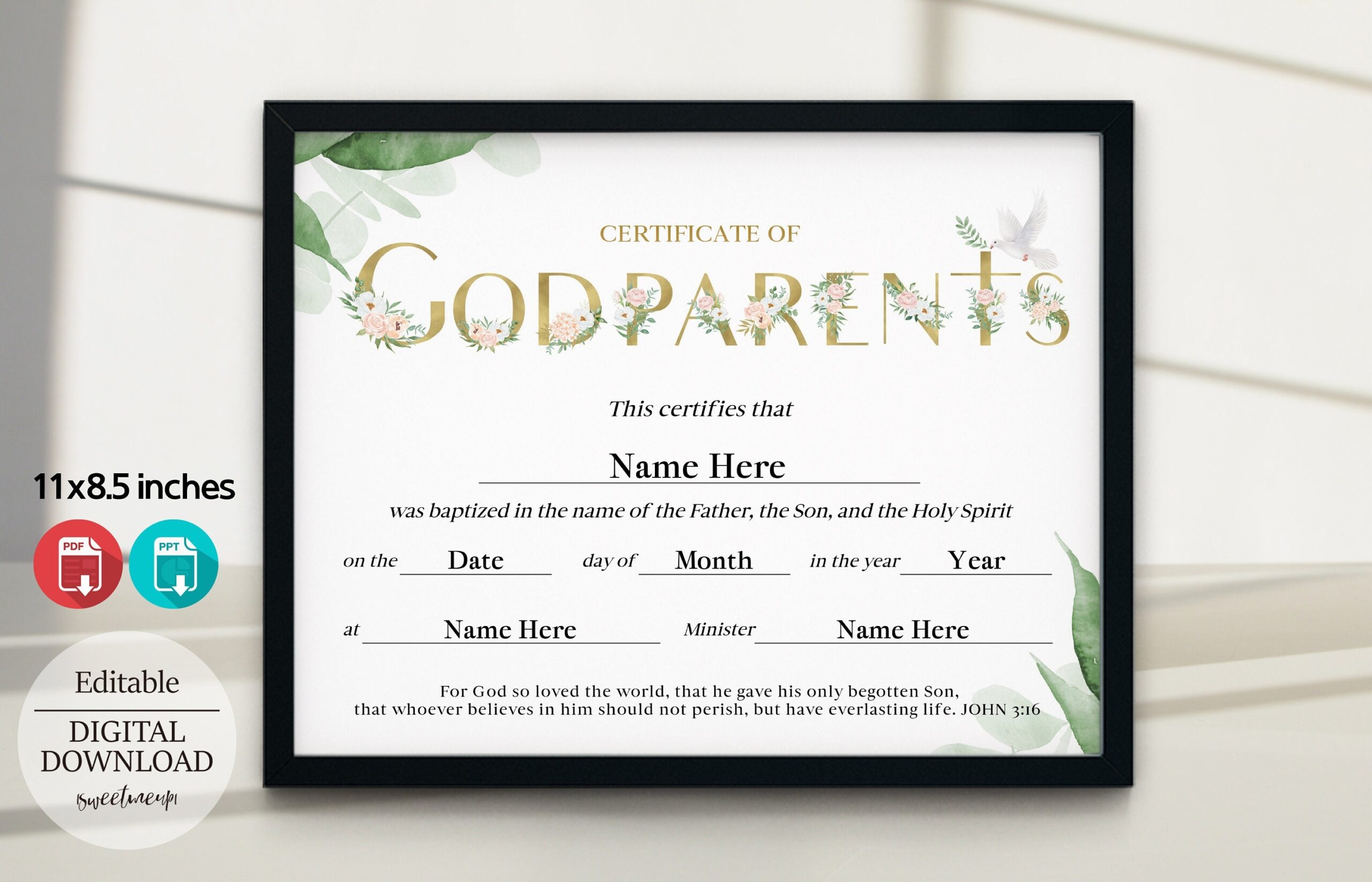 Godparent Editable & Printable Certificate For A Girl