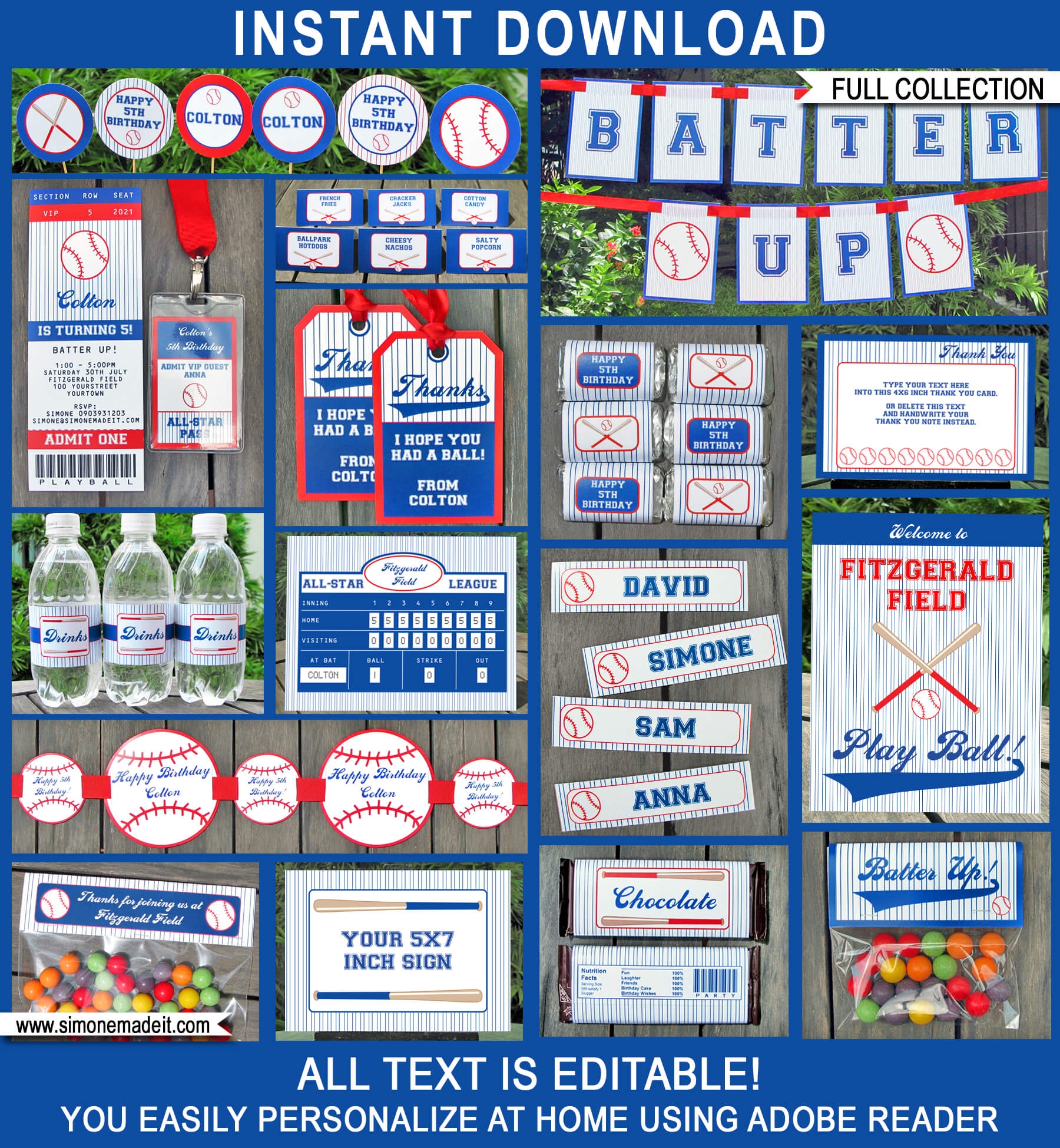 Printable Editable Baseball Team Pool Party Images