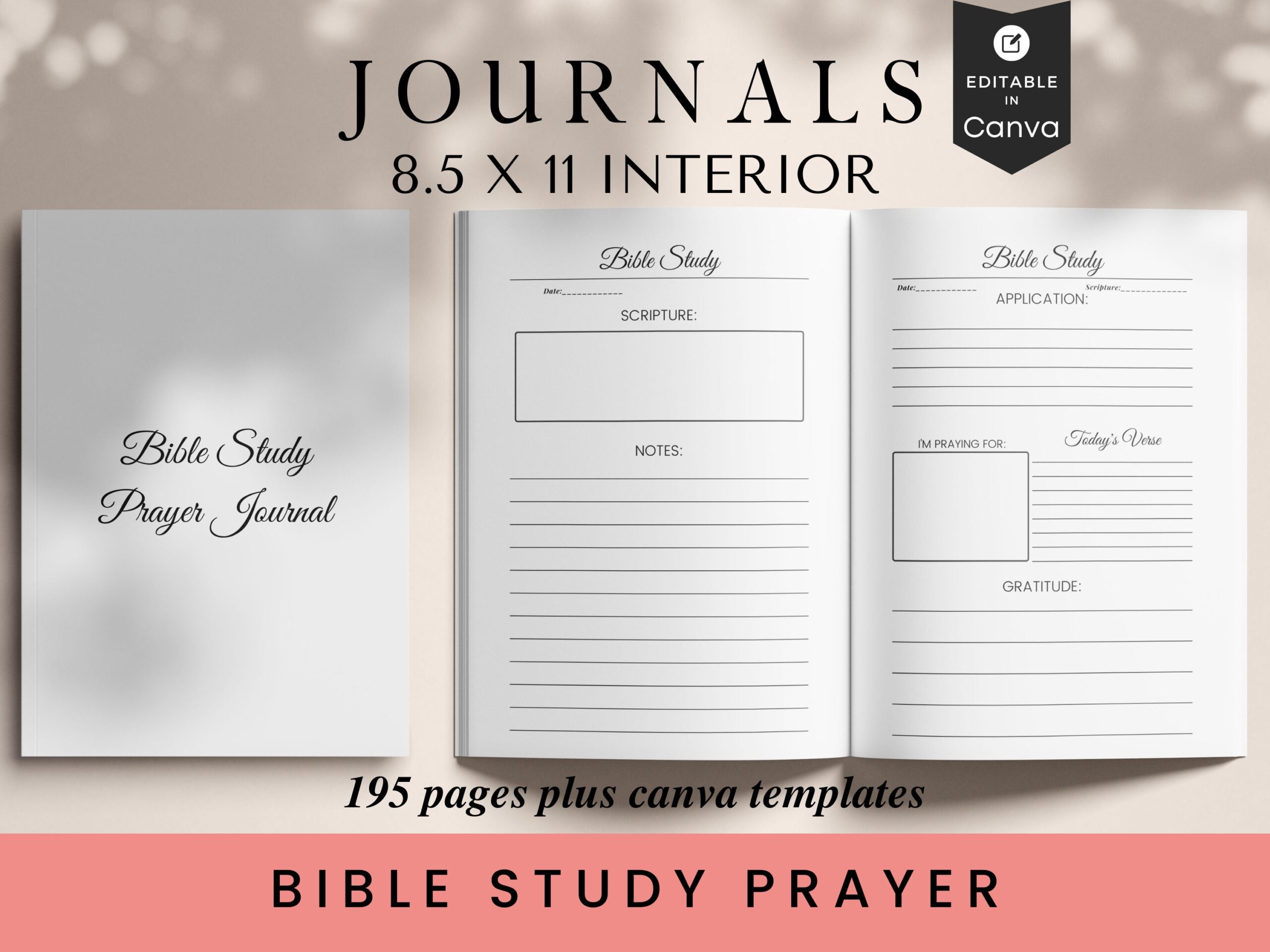 Bible Study Prayer Journal 8 5x11 KDP Template Canva Editable Printable Planner Etsy