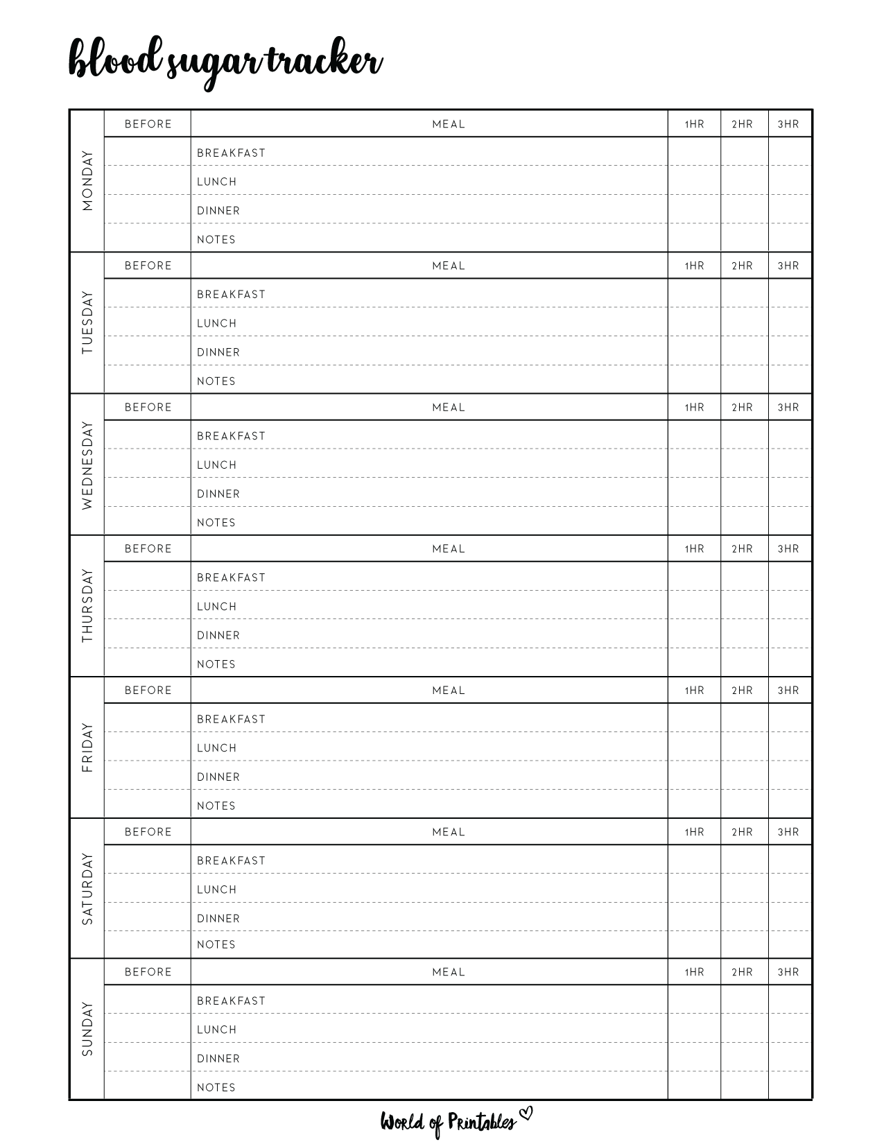 Free Printable Editable Monthly Sugar Log Sheet