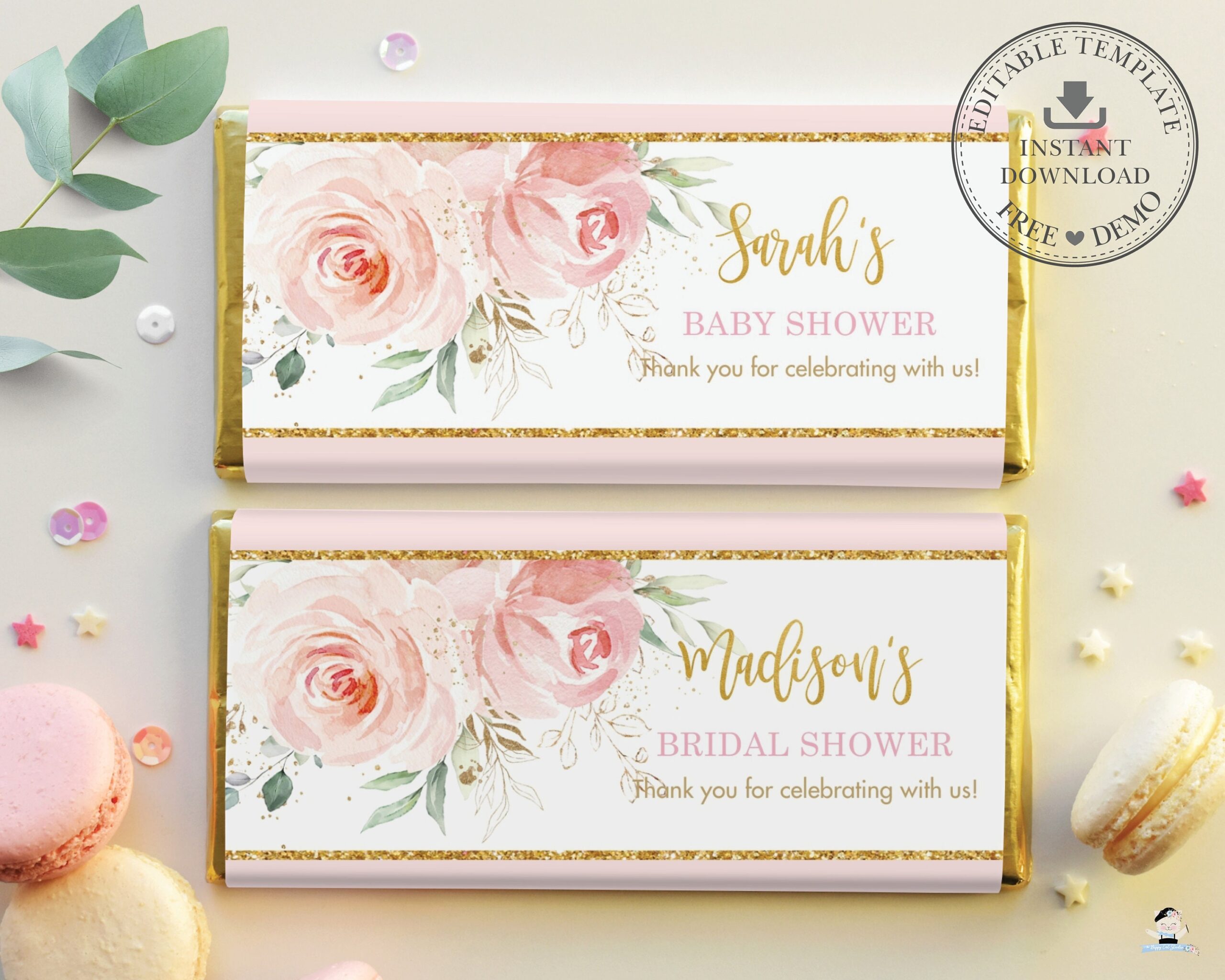 Blush Floral Chocolate Bar Wrappers EDITABLE TEMPLATE Hershey s Aldi Favor Pink Flower Printable Bridal Baby Shower Birthday INSTANT PK5 Etsy