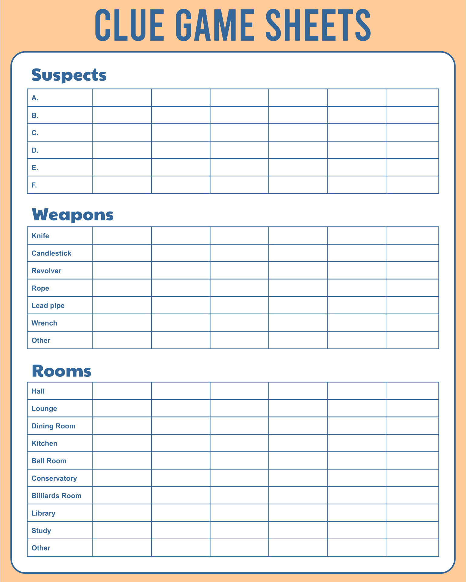 Clue Sheets Free Printable Edit