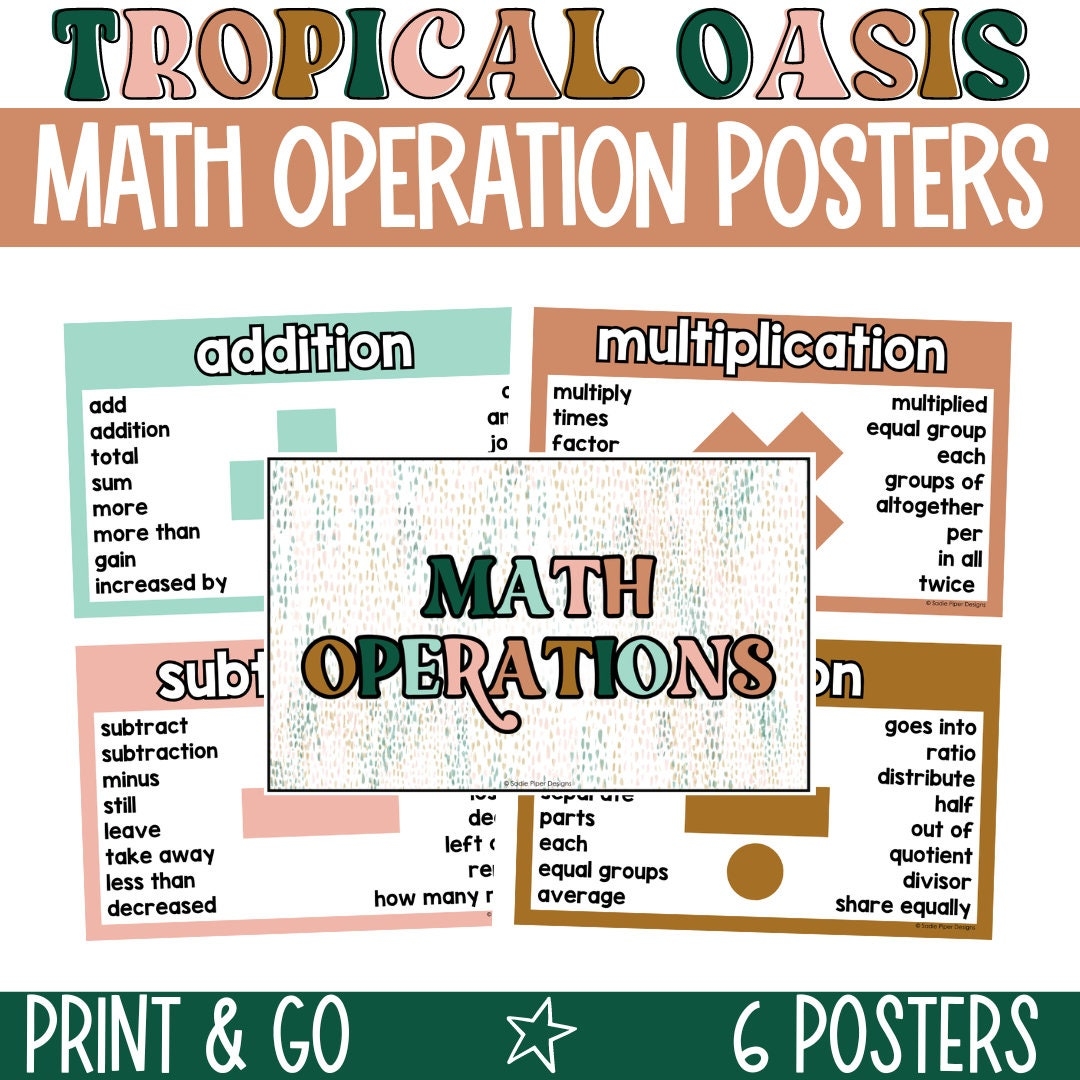 Boho Math Operation Posters Math Symbol Poster Math Keywords Posters Math Word Problems Keywords Math Problem Solving Elementary Math Etsy
