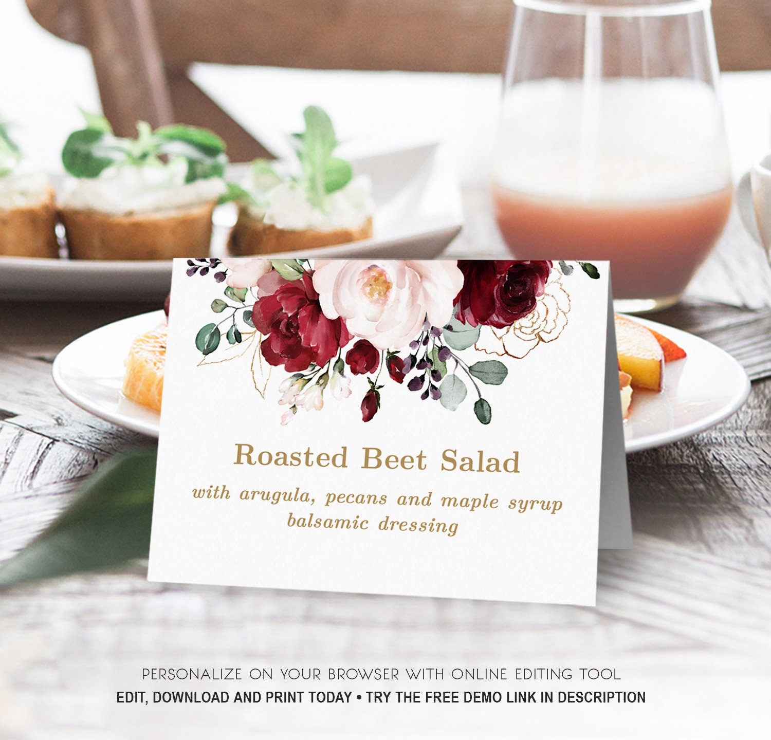 Buffet Food Sign Tent Card Printable Buffet Food Label Template Editable Text 5 x3 5 Folded Burgundy VWC83 VWT14 Etsy