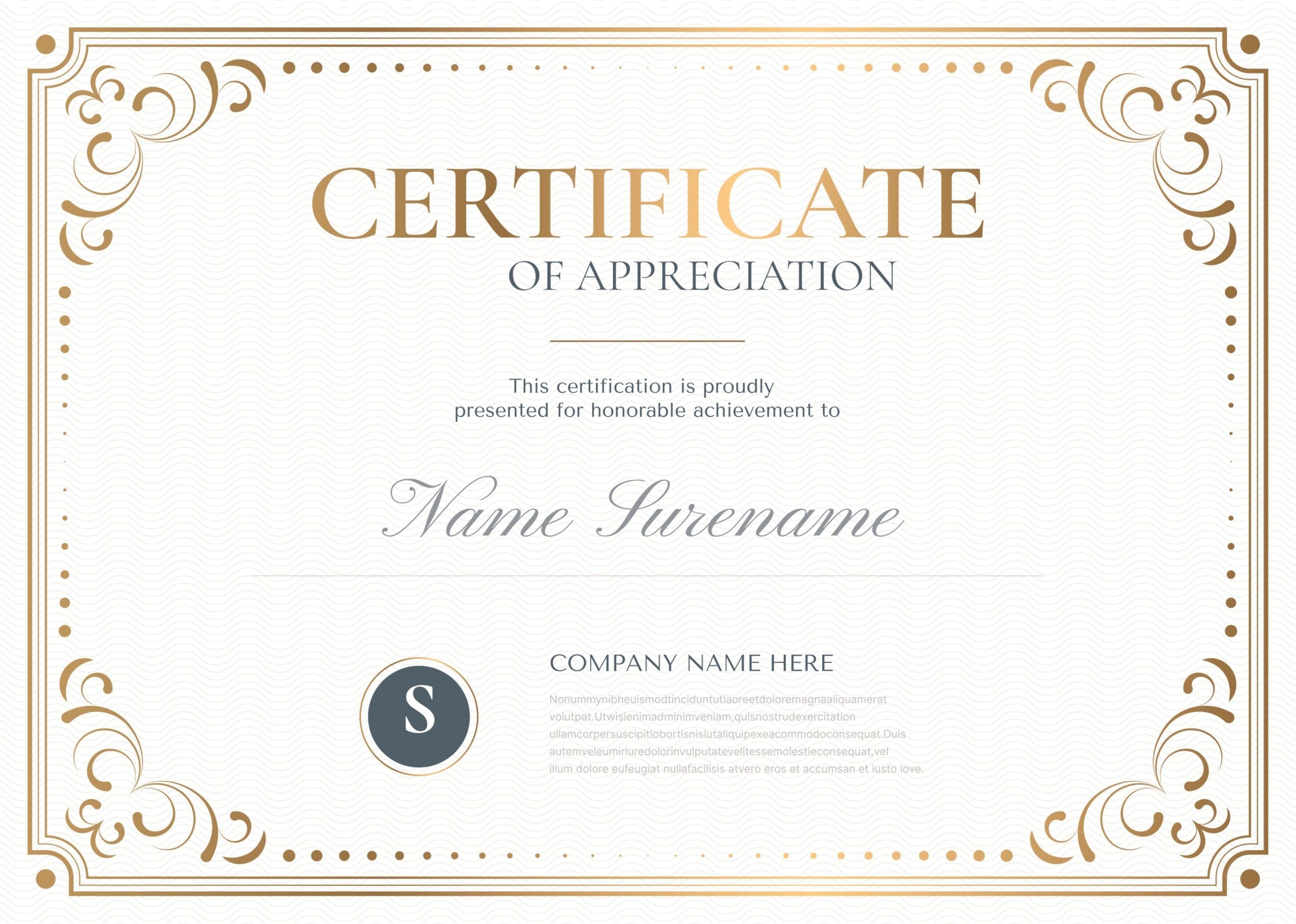 Printable Editable Certificate Of Appreciation