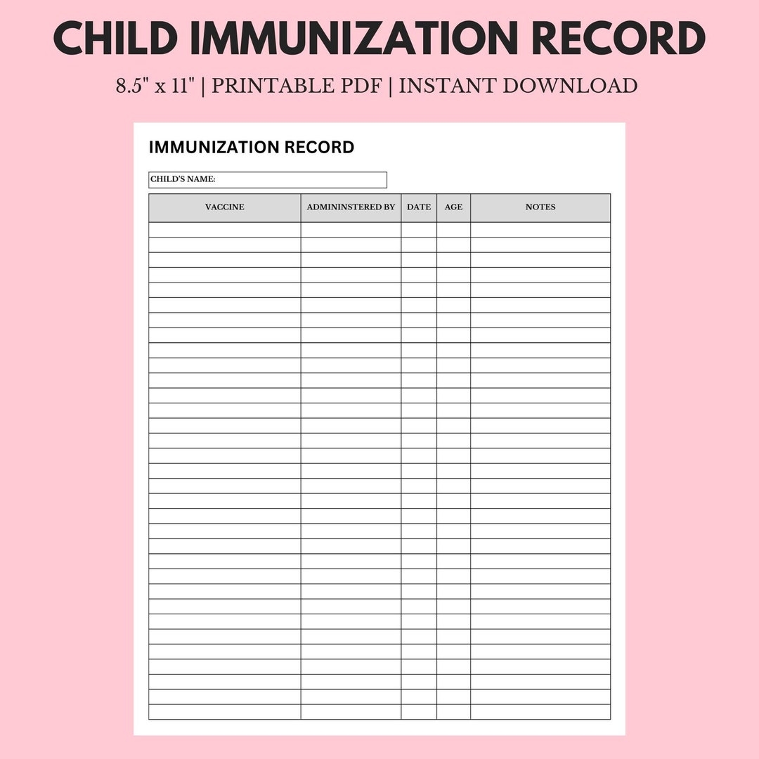 Printable & Editable Record Of Immunizations