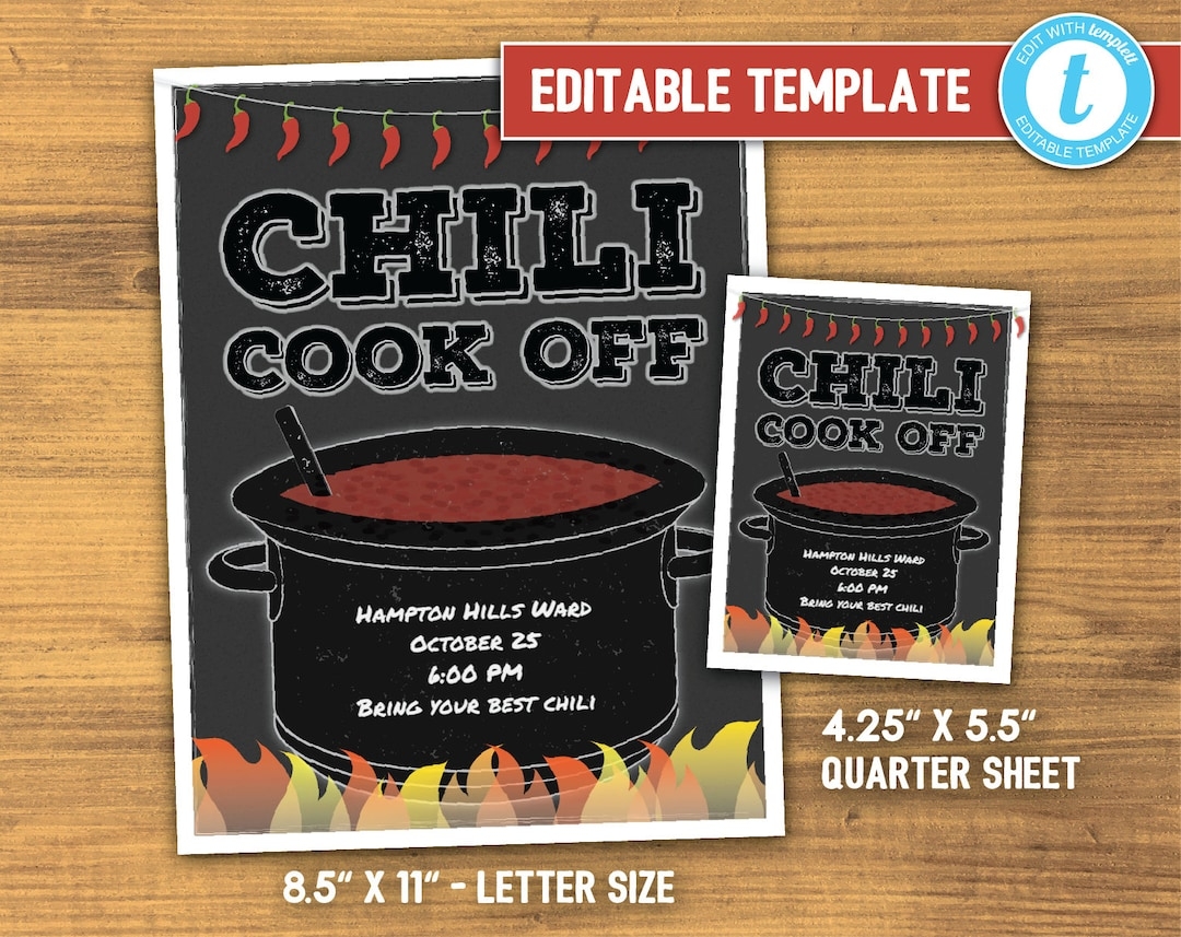 Chili Cook Off Flyer And Poster Editable Template Etsy