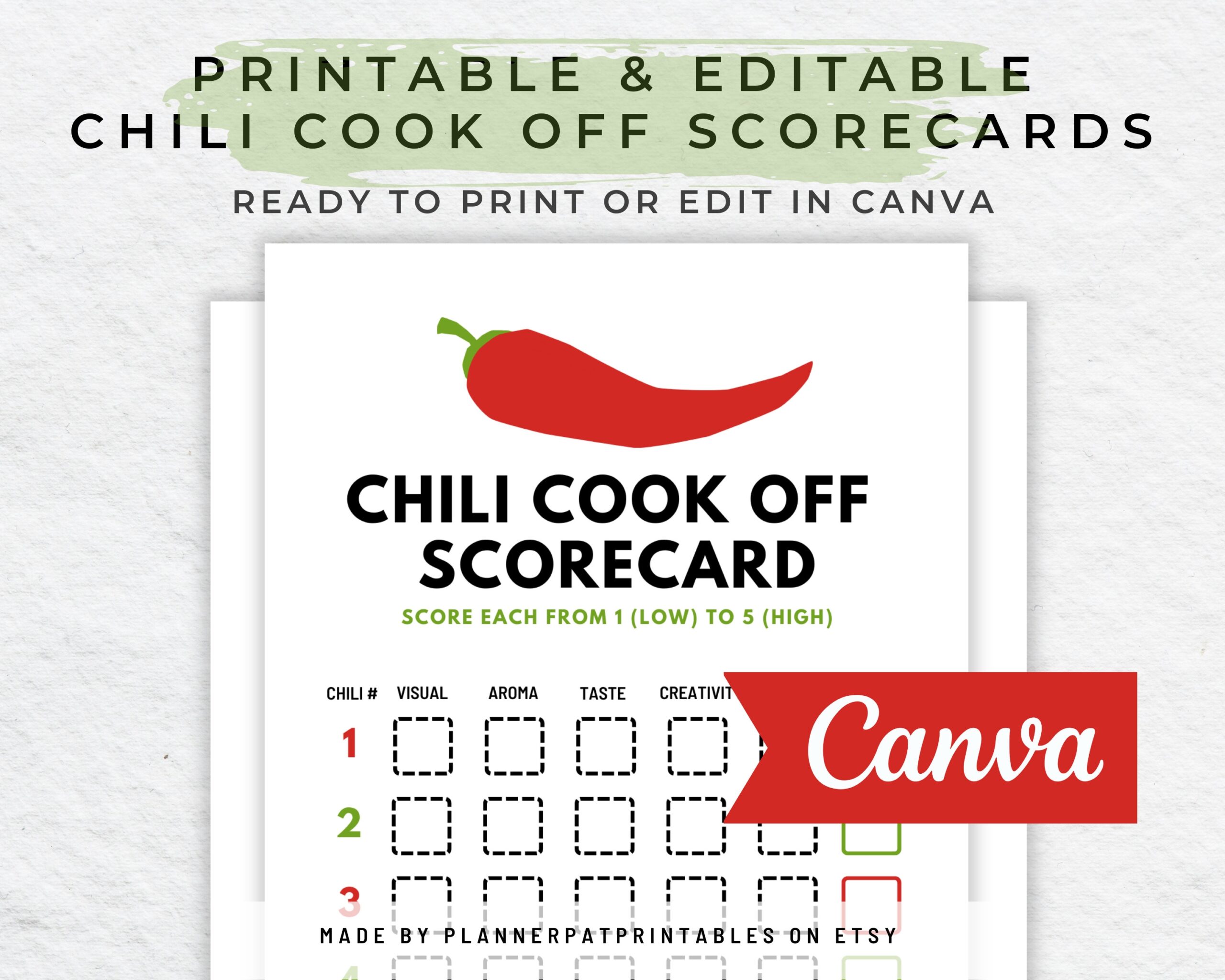 Chili Cook Off Scorecard Printable Editable Canva Judging Sheet For Chili Competition Print As is Or Customize Your Own Template Etsy