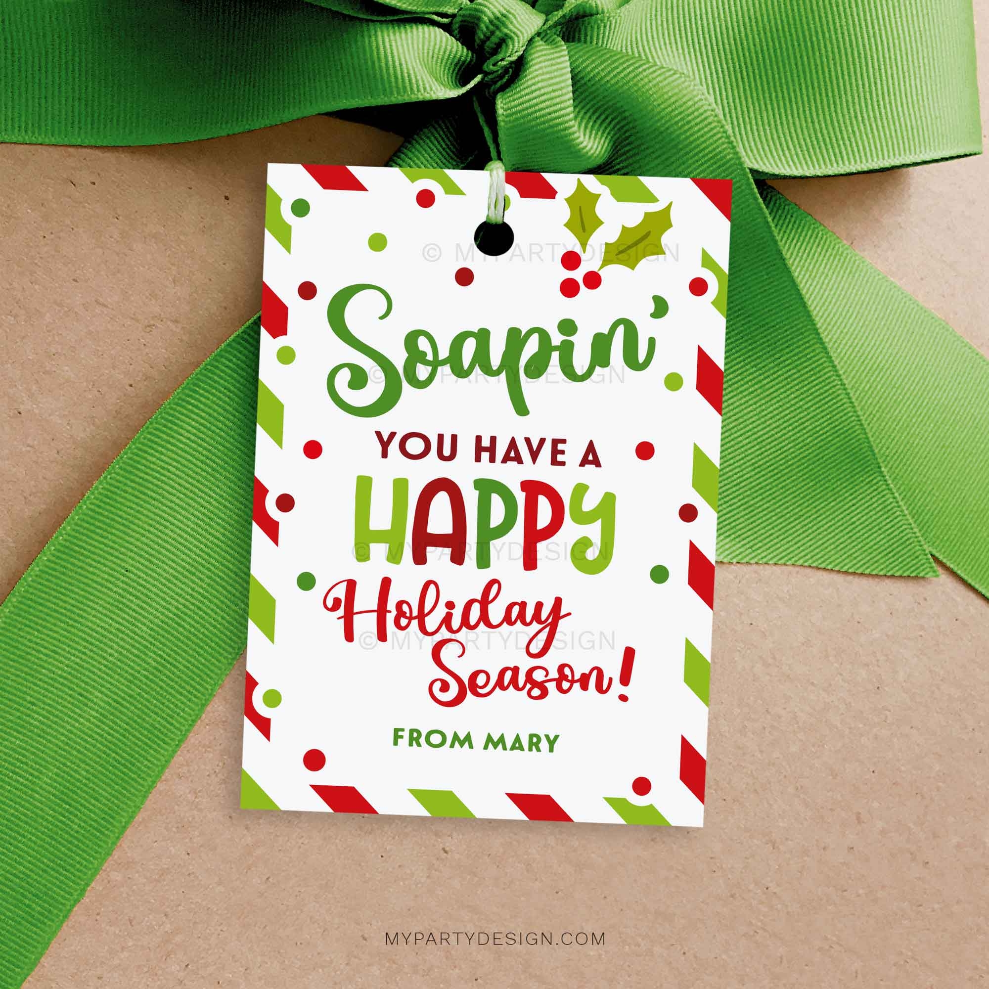 Editable Free Printable Holiday Tags Green