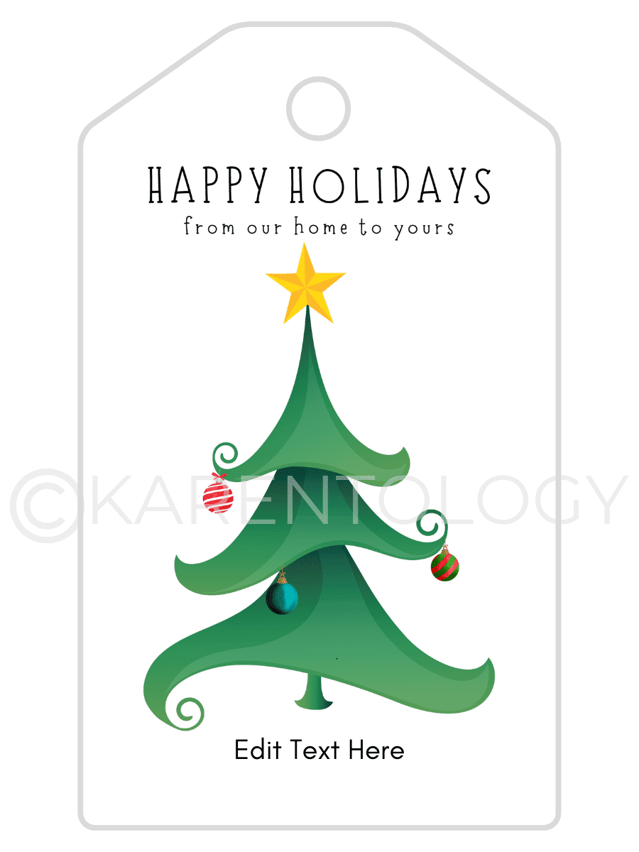 Christmas Tree Gift Tag Instant Download Editable Printable KARENTOLOGY