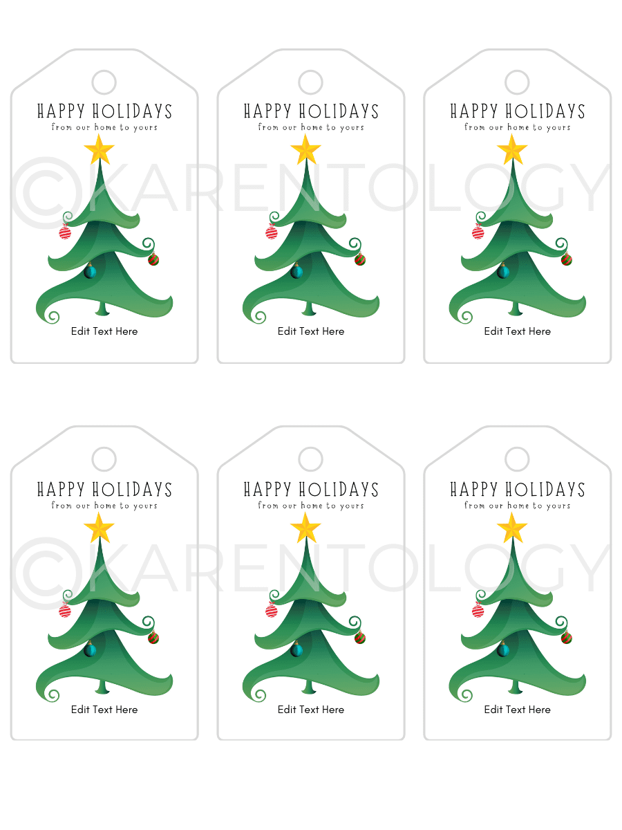 Christmas Tree Gift Tag Instant Download Editable Printable KARENTOLOGY