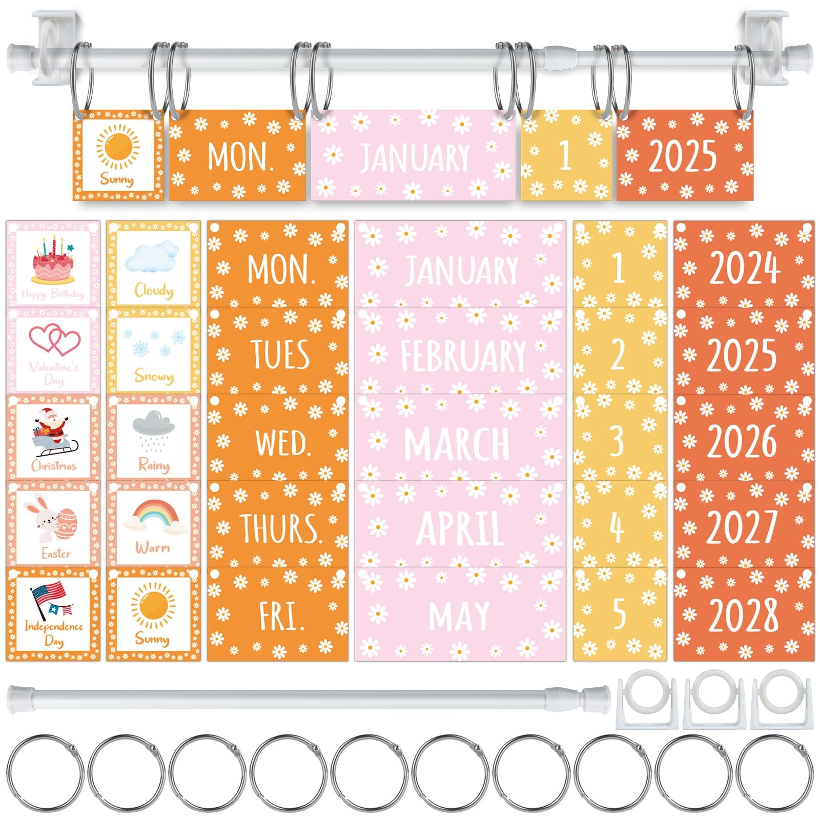 Classroom Flip Calendar Daily Flip Calendar Cards Pocket Chart Editable Groovy Classroom Door Decor Class Calendar