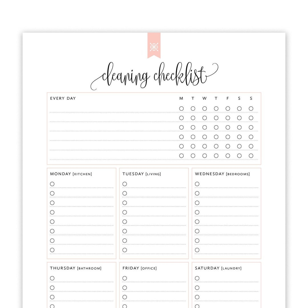 Cleaning Checklist Printable Editable Cleaning List Printable Cleaning Schedule Home Cleaning List Home Binder INSTANT DOWNLOAD Etsy