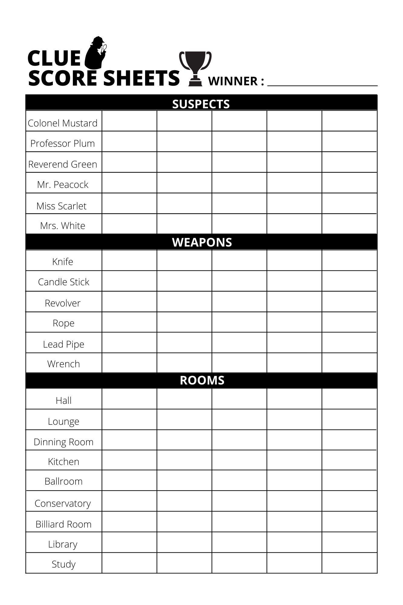 Clue Board Game Printables Shop On Pinterest