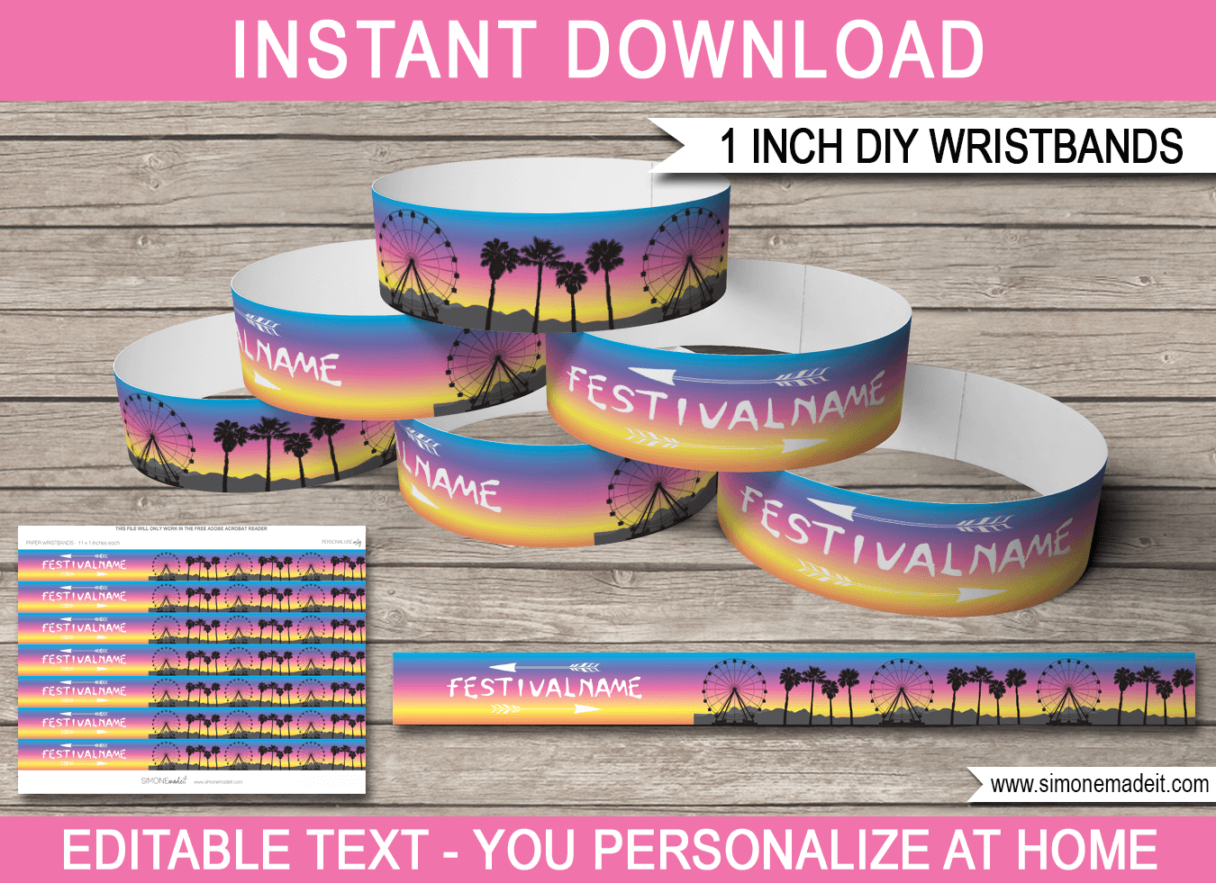 Coachella Party Printable Wristbands Printable Party Decorations