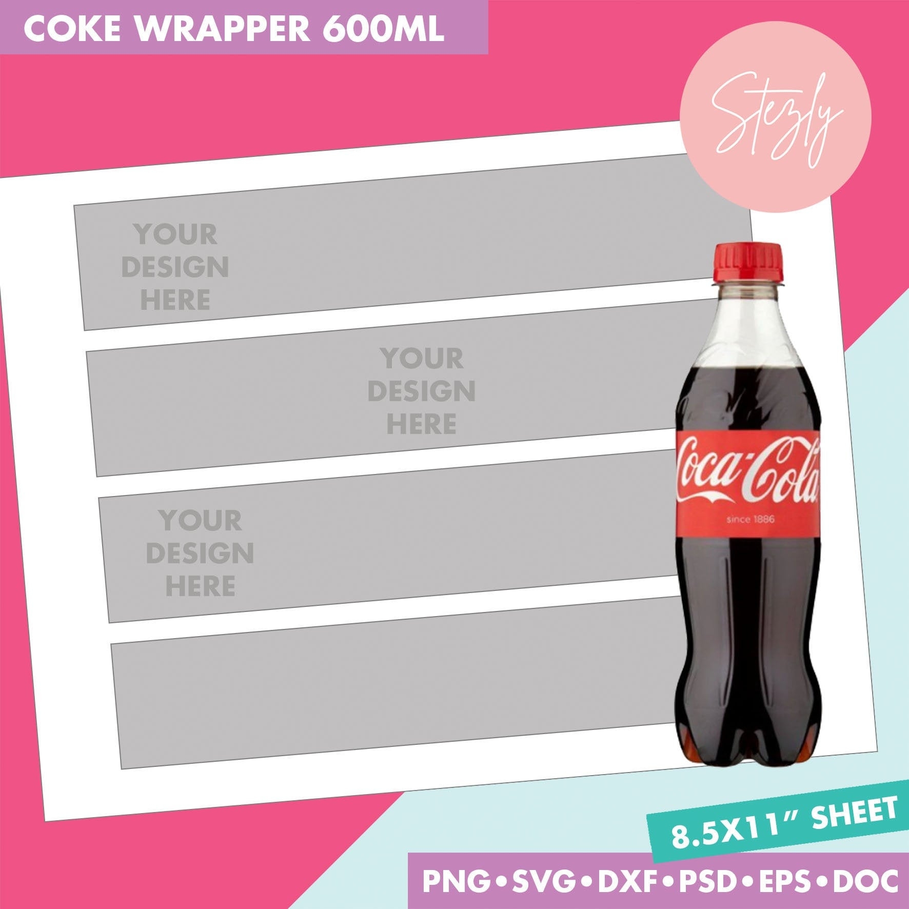 Coke Label Template Blank Template PSD PNG Microsoft Word Doc Formats 8 5x11 Sheet Custom Coke Wrap 600ml Coke Label Files Etsy