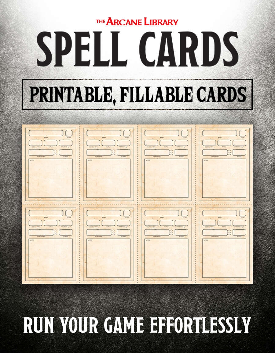 Combat Cards Fillable Spell Cards 5E The Arcane Library DriveThruRPG