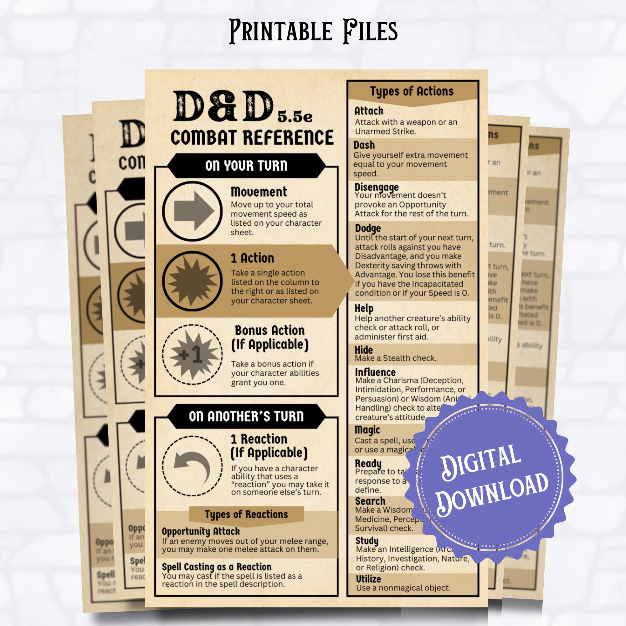 Combat Turn Tracker For D D 5e 5 5e Adhd friendly Player Aid Printable RPG Tool Visual Reference Sheet Digital Download Etsy