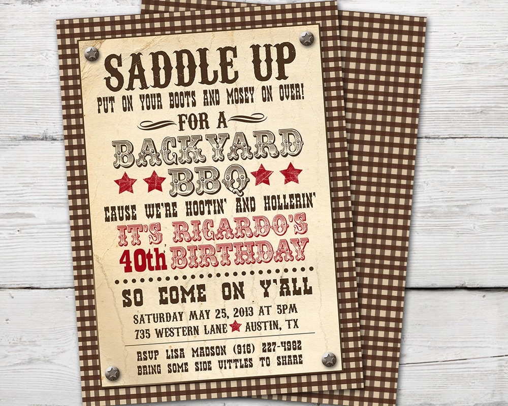Cowboy BBQ Invite Western Party Invitation BBQ Invitation Summer BBQ Invite Cowboy Party Invitations Adult Etsy