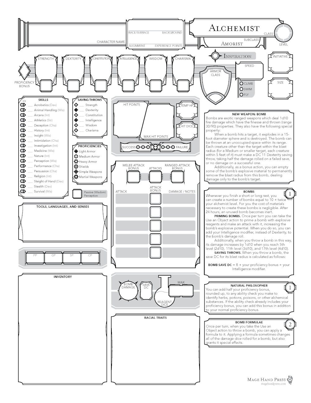 Printable Editable Character Sheets 5e