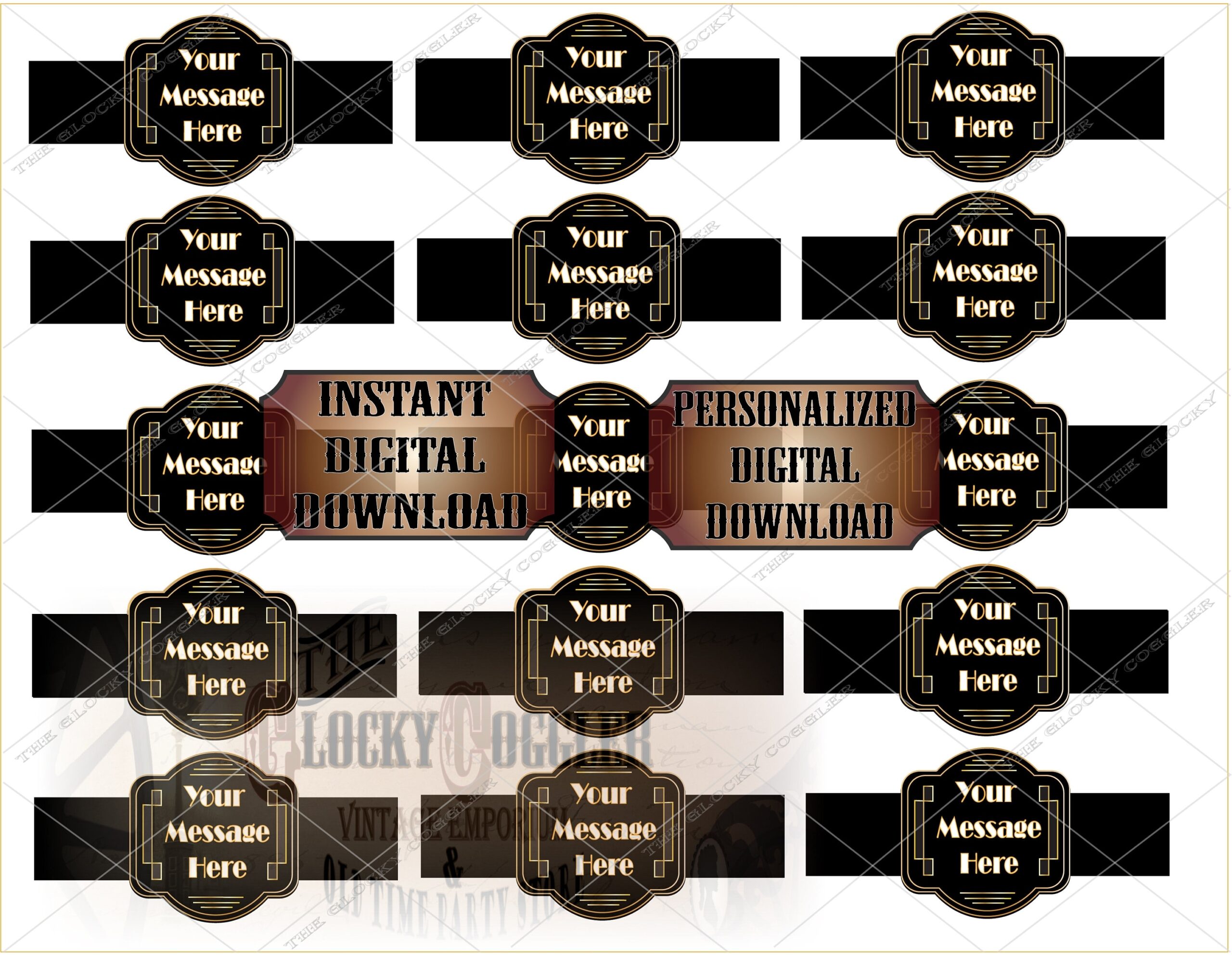 Custom CIGAR LABEL Printable JPG File Digital Download Black Gold Roaring 20s 1920s Style Wraparound Personalized New Years Party Decor Worksheets Library