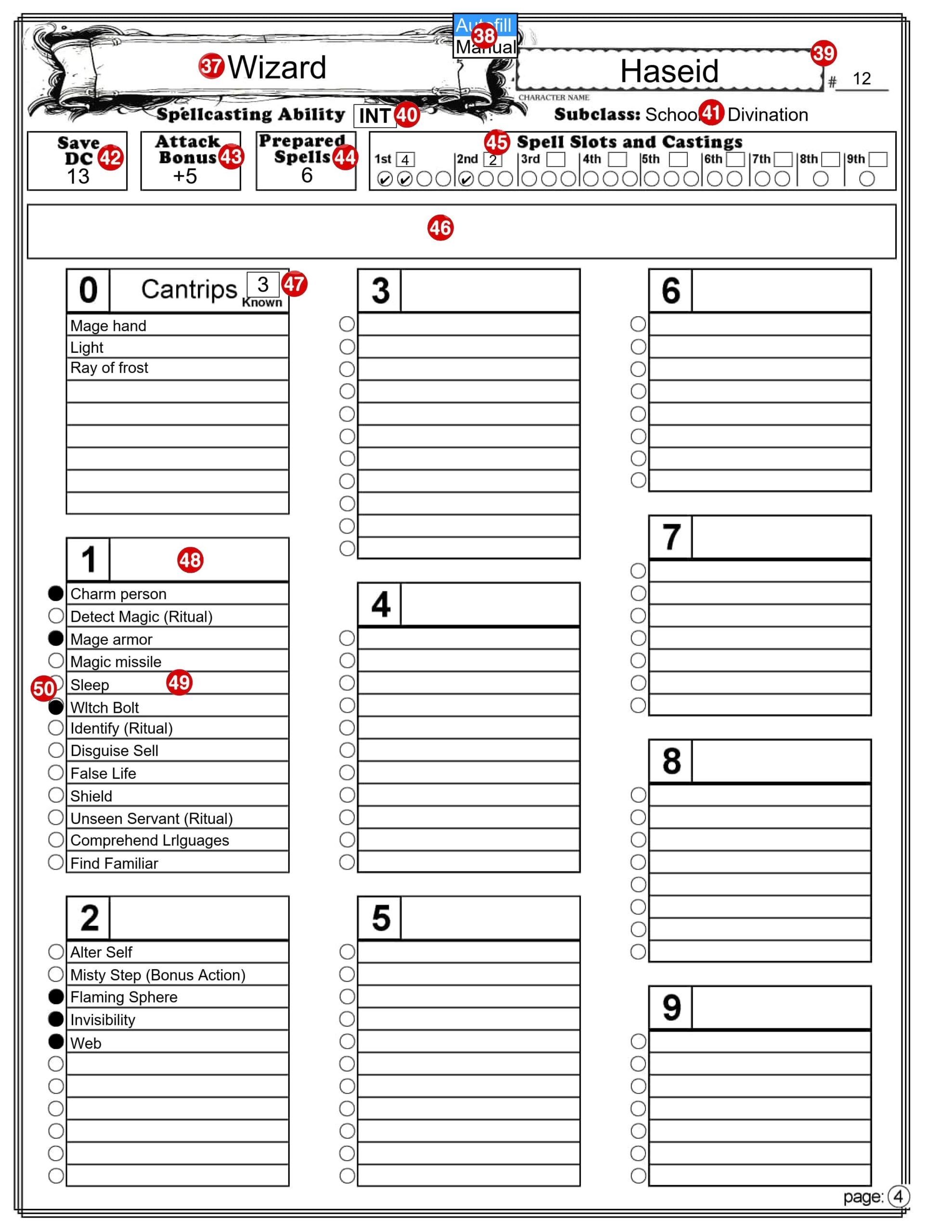 D D 5E 2014 Character Sheet Fillable And Auto Calculating Dungeon Master Assistance