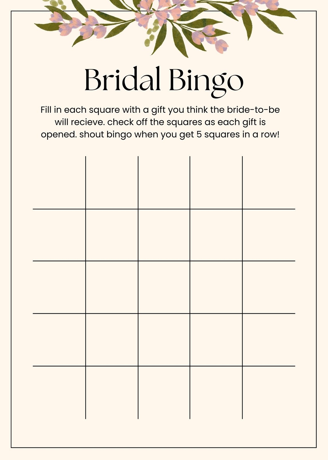 Design For Free This Elegant Bridal Shower Bingo Card Template Worksheets Library