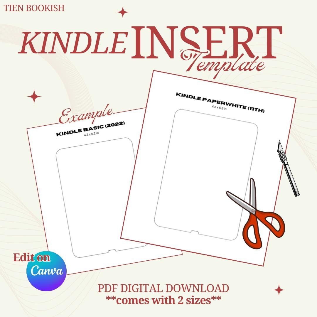 DIY Kindle Insert Template Paperwhite 11th Gen Kindle Basic PDF Bookish Canva Template Digital Download Etsy