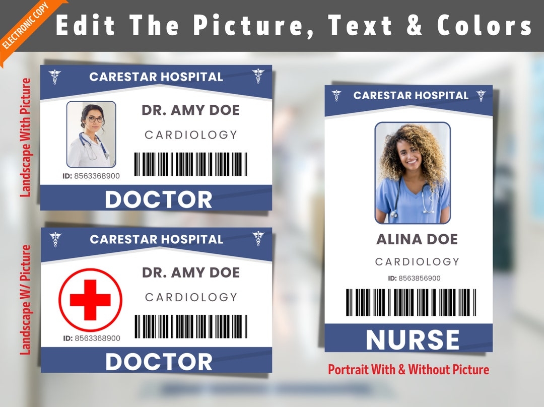 Doctor Nurse ID Badge Editable Hospital Staff ID Pretend Play Medical Party Halloween Costume Nurse ID Customizable Printable V 1 Etsy