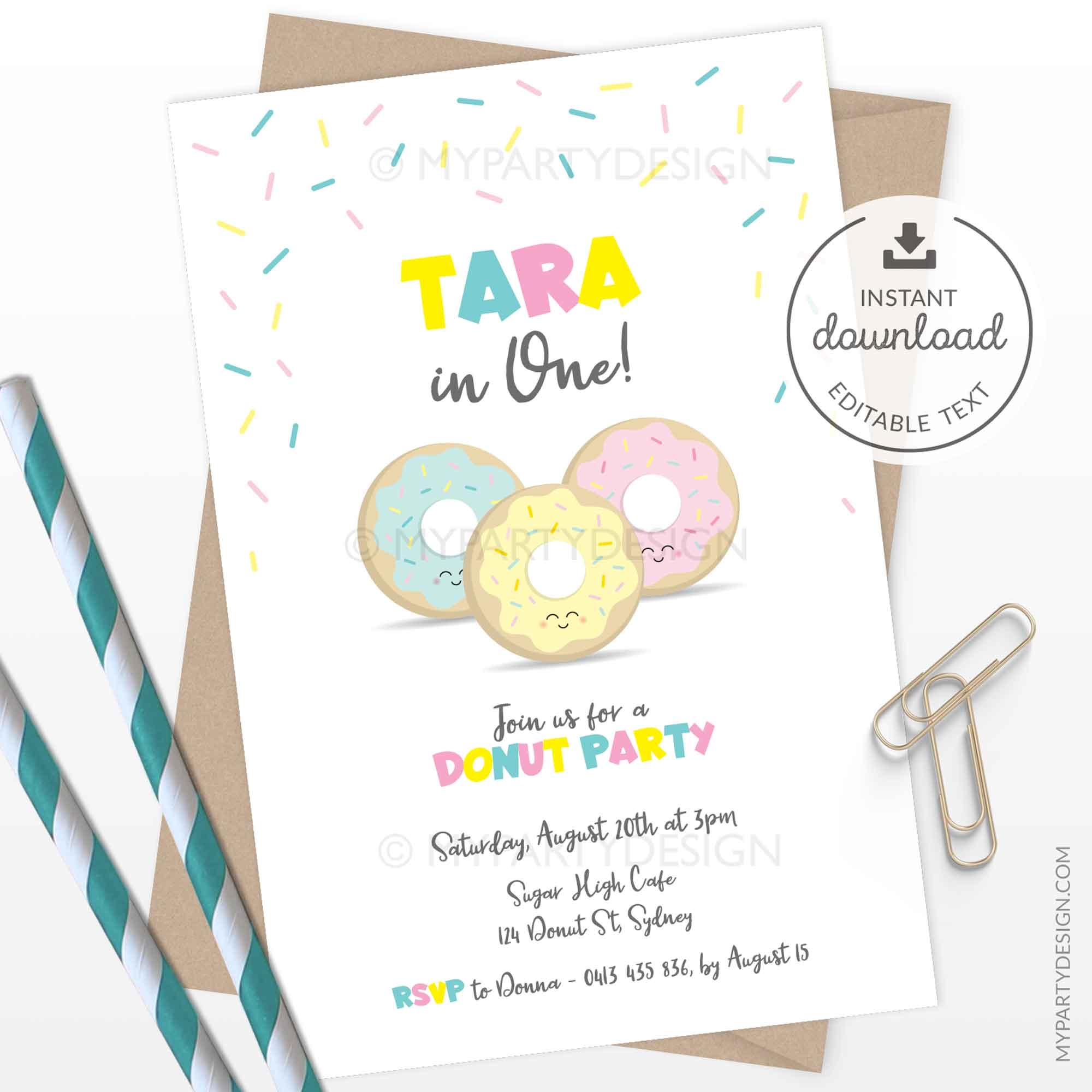 Donut Birthday Invitation Printable Donut Invite My Party Design