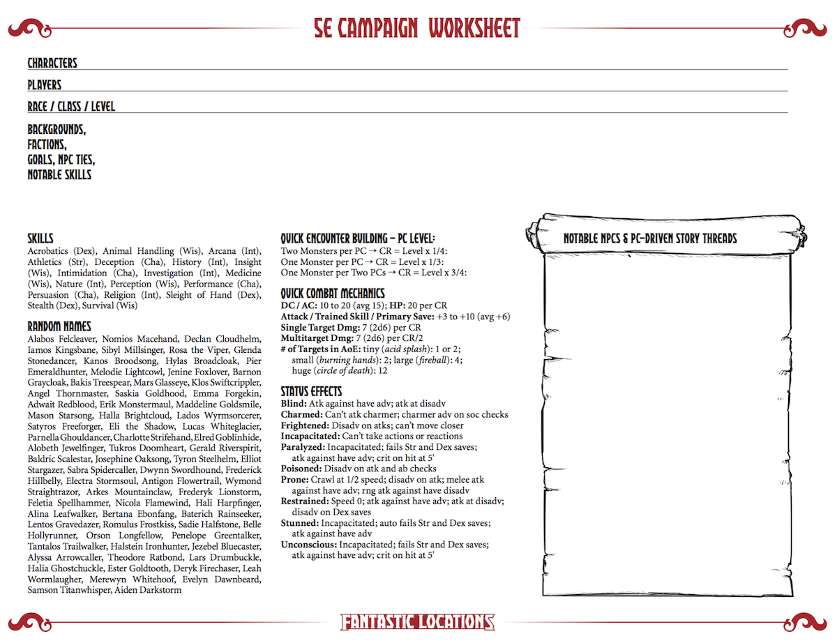 Dungeons And Dragons 5th Edition Campaign Worksheet SlyFlourish