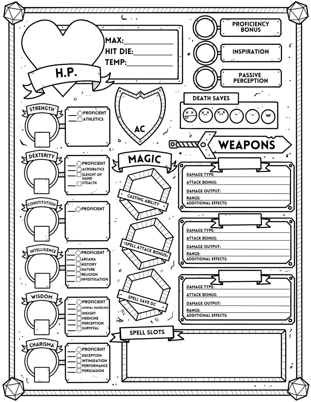 Dungeons And Dragons EDITABLE PDF And Downloadable Character Sheet Etsy