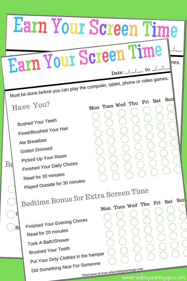 Earn Your Screen Time Free Printable For Parenting
