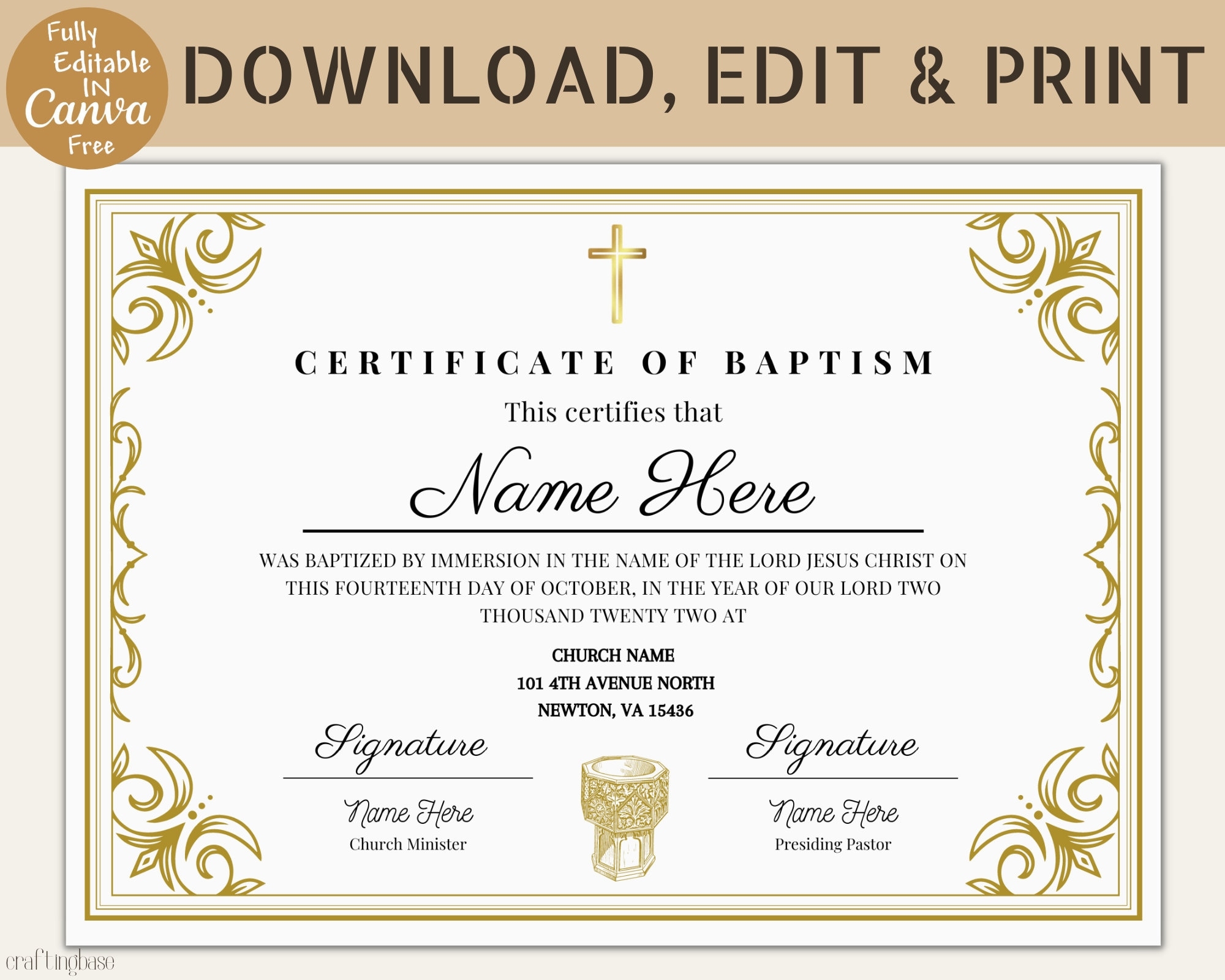 Editable Baptism Certificate Template Keepsake Gift canva Template Etsy