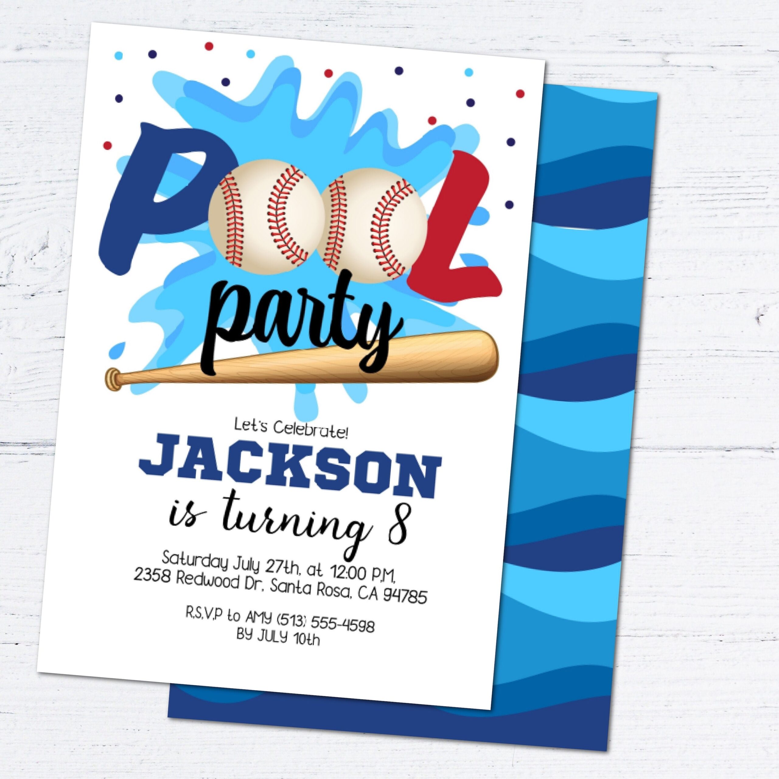 Editable Baseball Pool Birthday Party Invitation Instant Template Download Kids Sports Swimming Party Celebration Invite Etsy