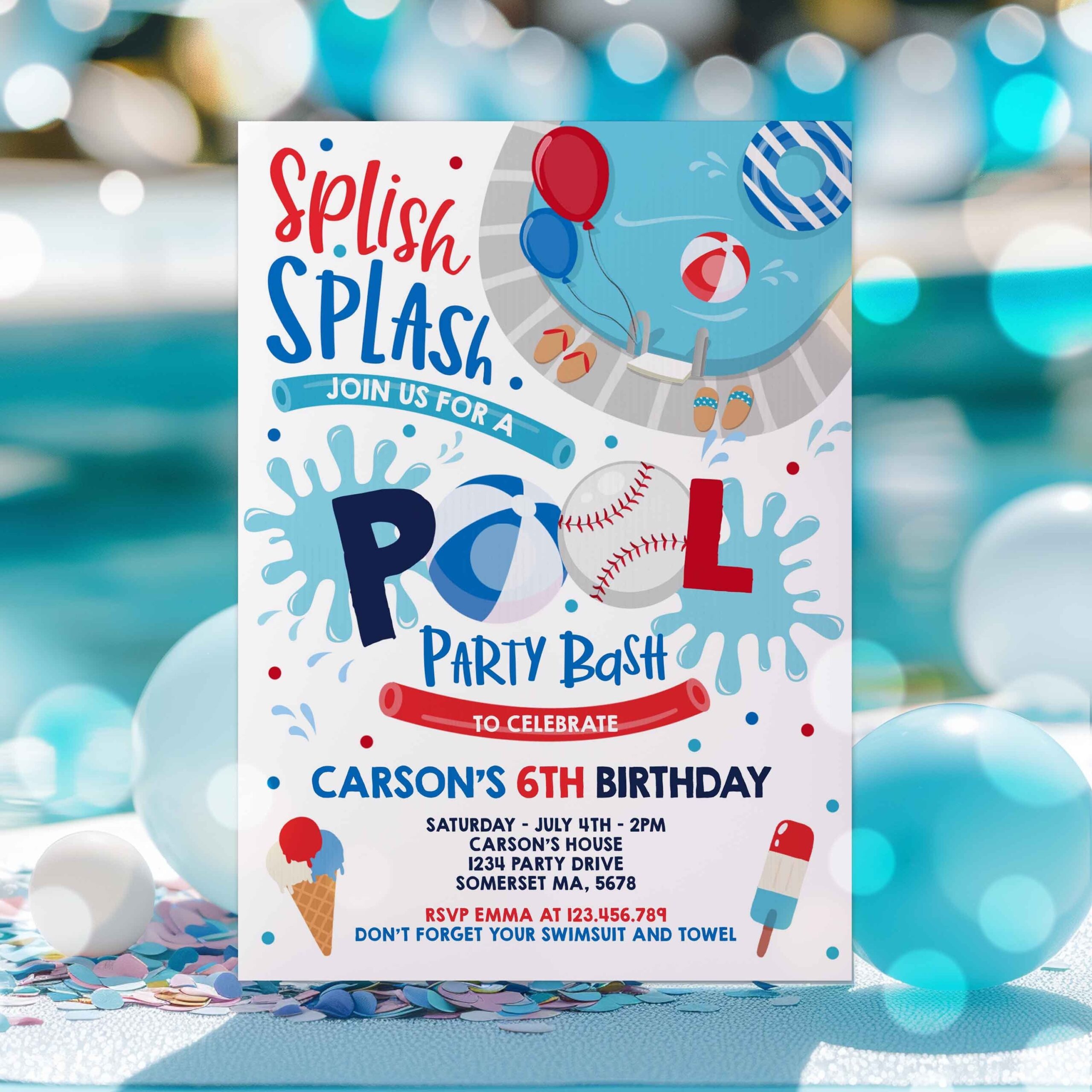 Editable Baseball Pool Party Invitation Sports Summer Pool Party Sports Pool BBQ Birthday Party Pool Party Birthday Instant Download HS Etsy